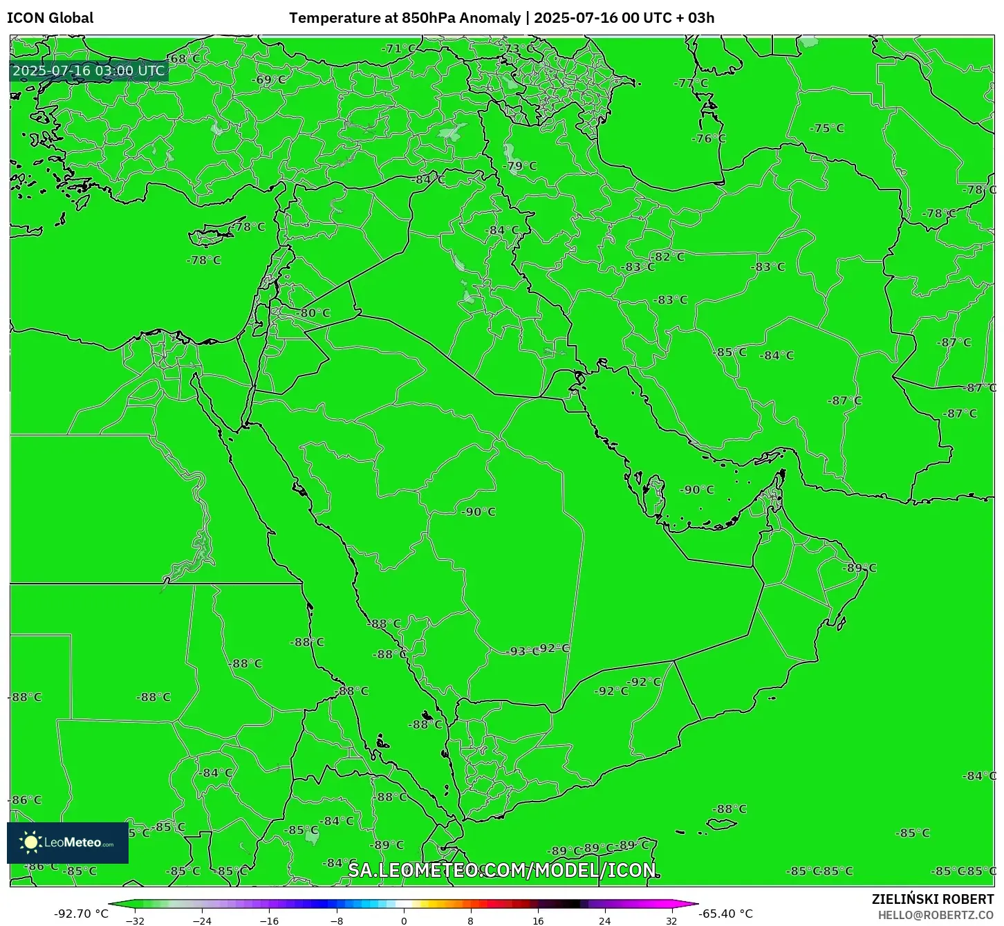 ICON model - Middle East, Temperature at 850hPa Anomaly ICON model - Middle East, Temperature at 850hPa Anomaly