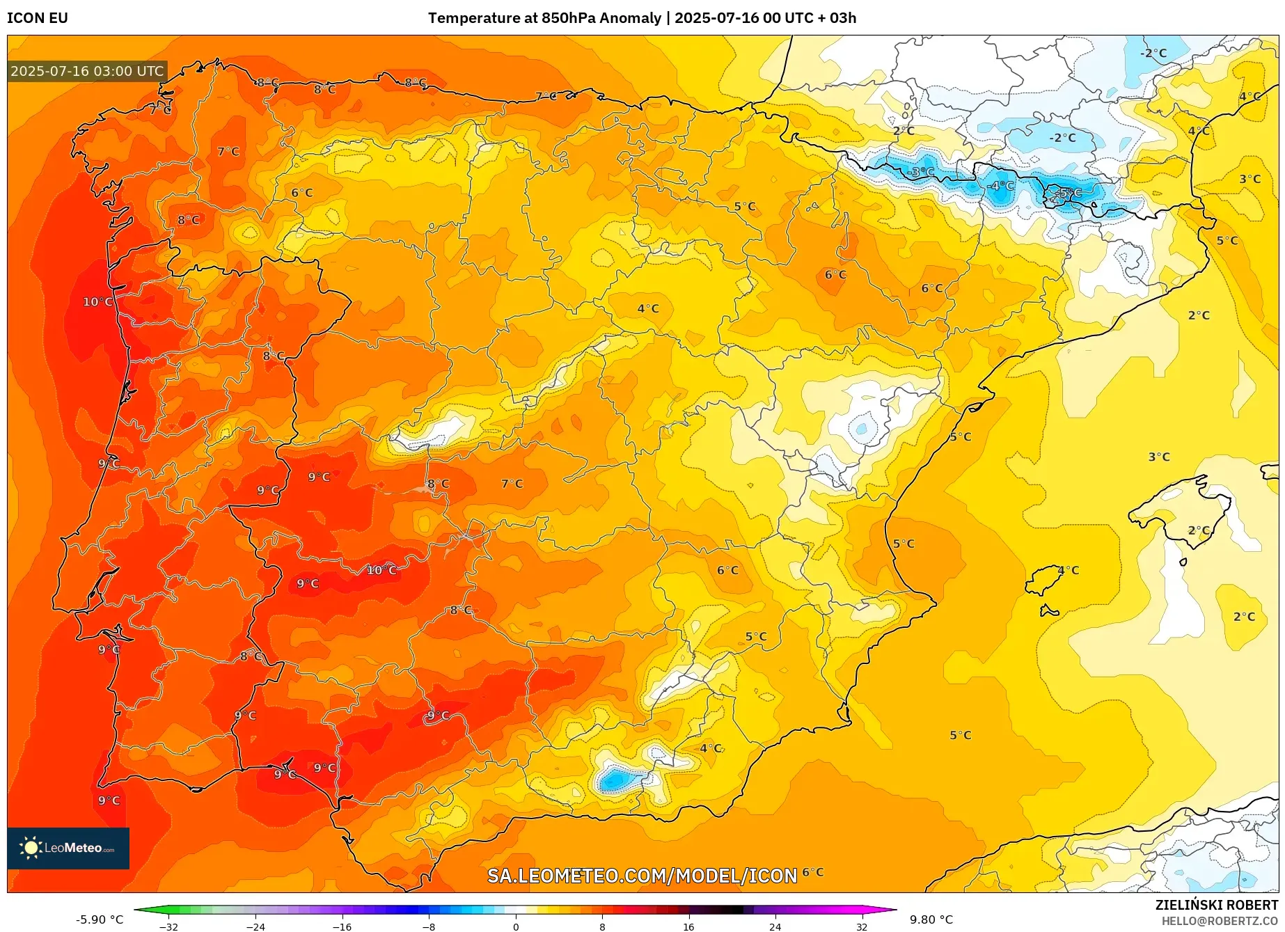 ICON model - Spain, Temperature at 850hPa Anomaly ICON model - Spain, Temperature at 850hPa Anomaly