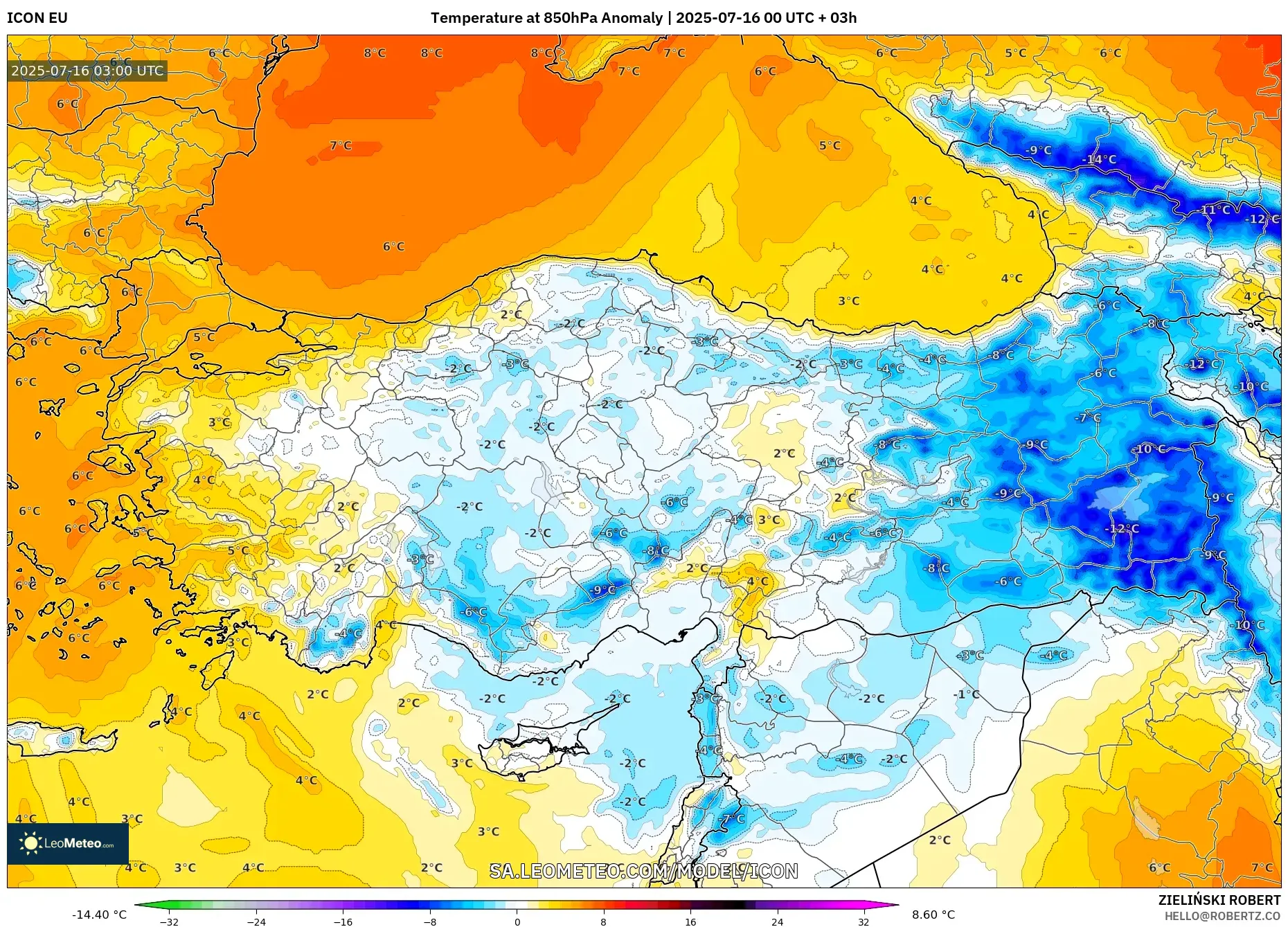 ICON model - Turkey, Temperature at 850hPa Anomaly ICON model - Turkey, Temperature at 850hPa Anomaly