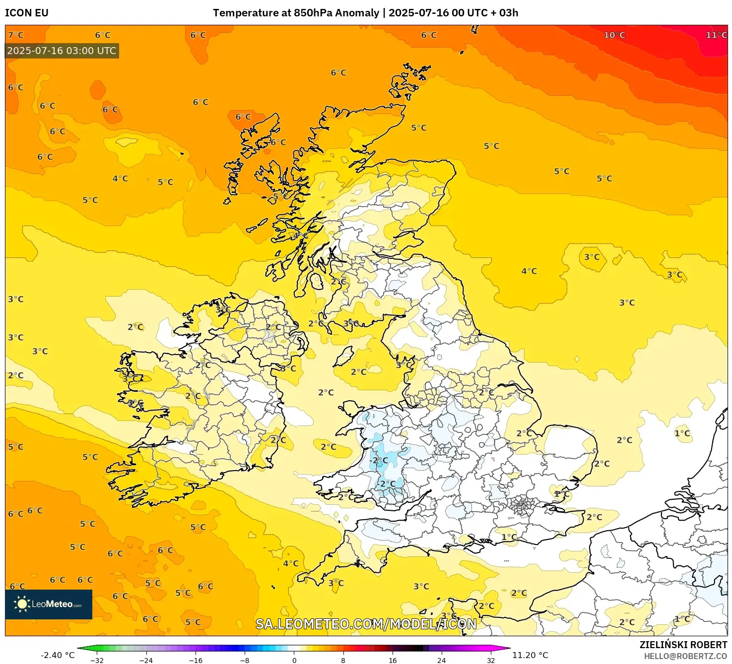 ICON model - United Kingdom, Temperature at 850hPa Anomaly ICON model - United Kingdom, Temperature at 850hPa Anomaly