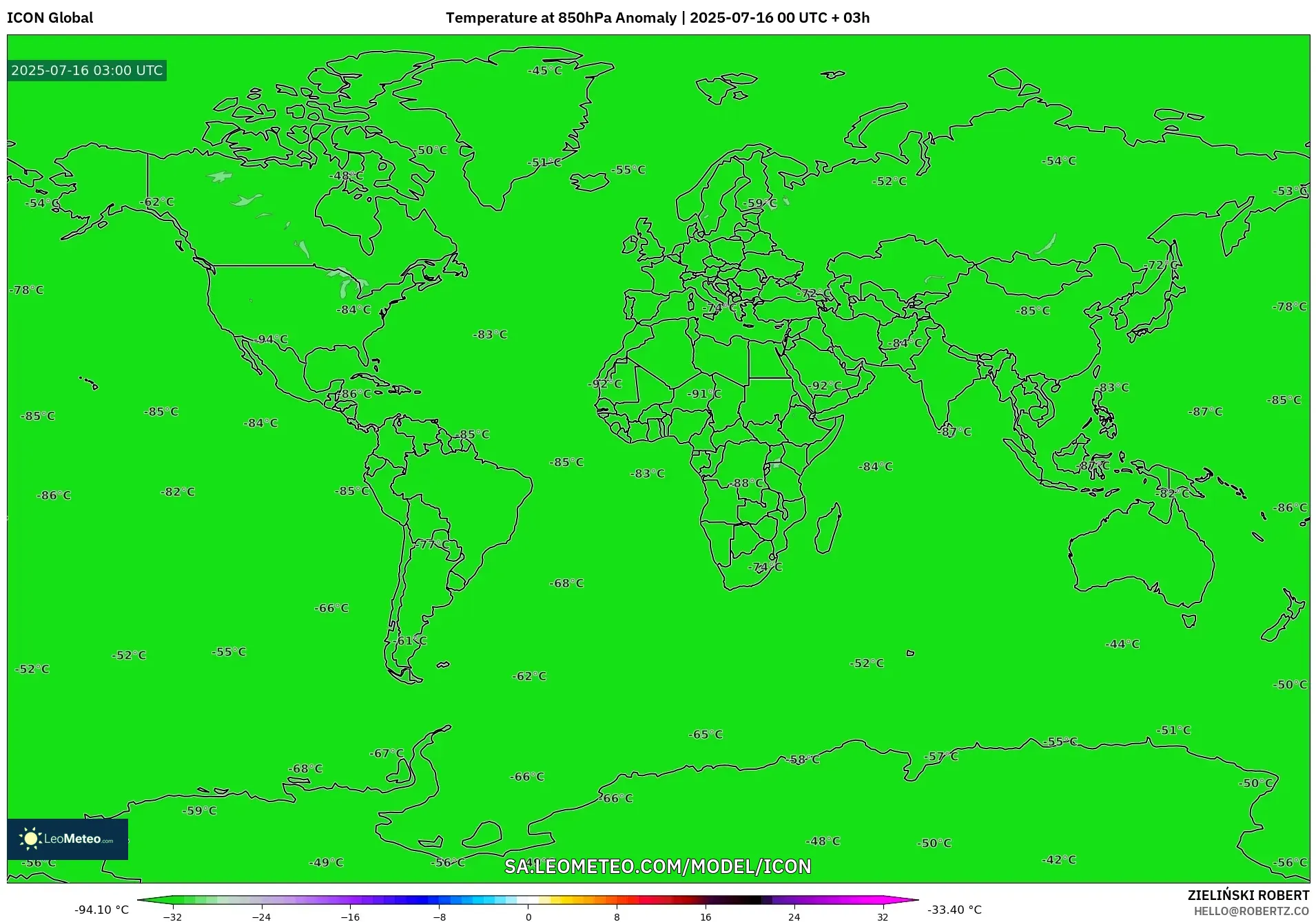 ICON model - World, Temperature at 850hPa Anomaly ICON model - World, Temperature at 850hPa Anomaly