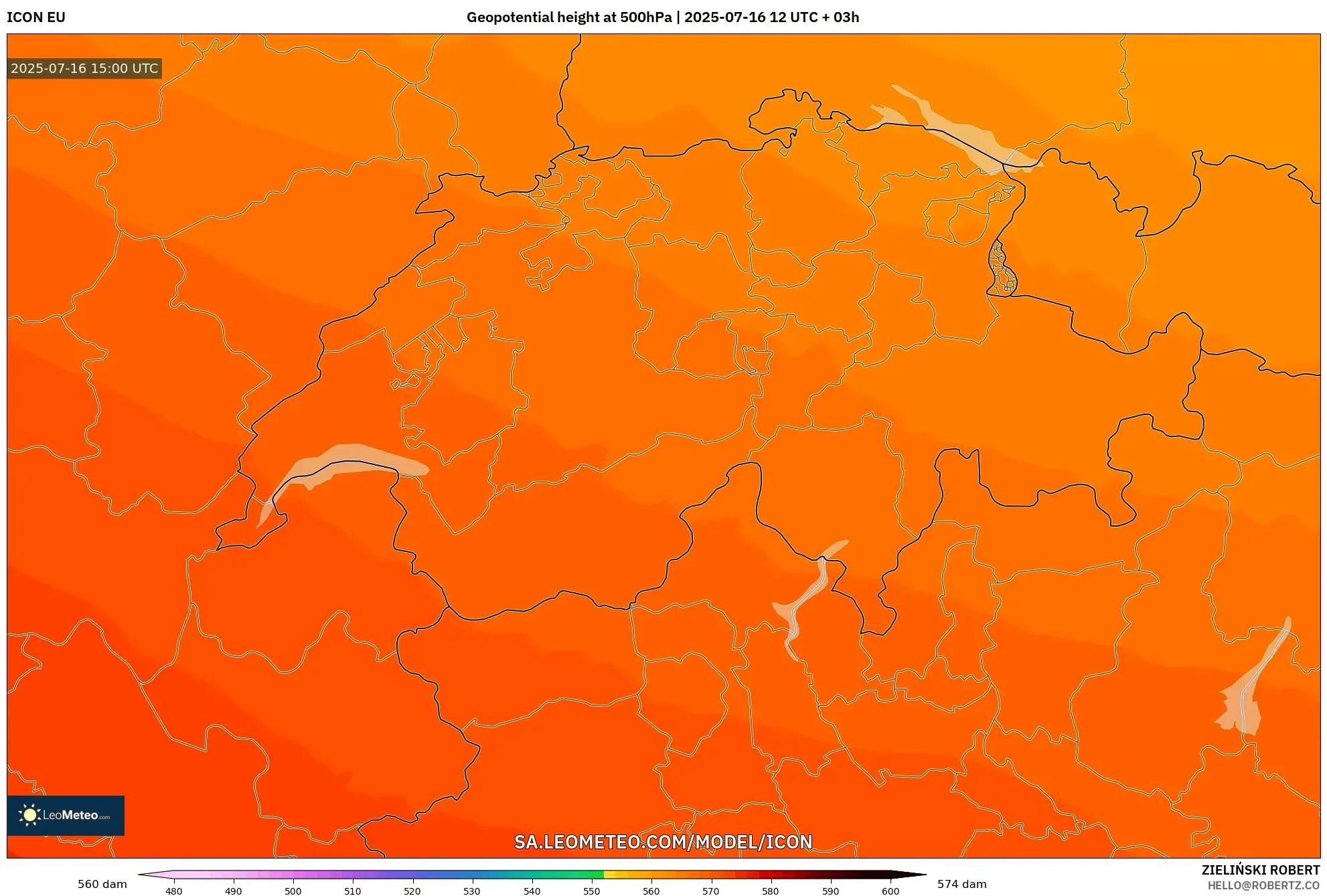 ICON model - Switzerland, Geopotential height at 500hPa ICON model - Switzerland, Geopotential height at 500hPa