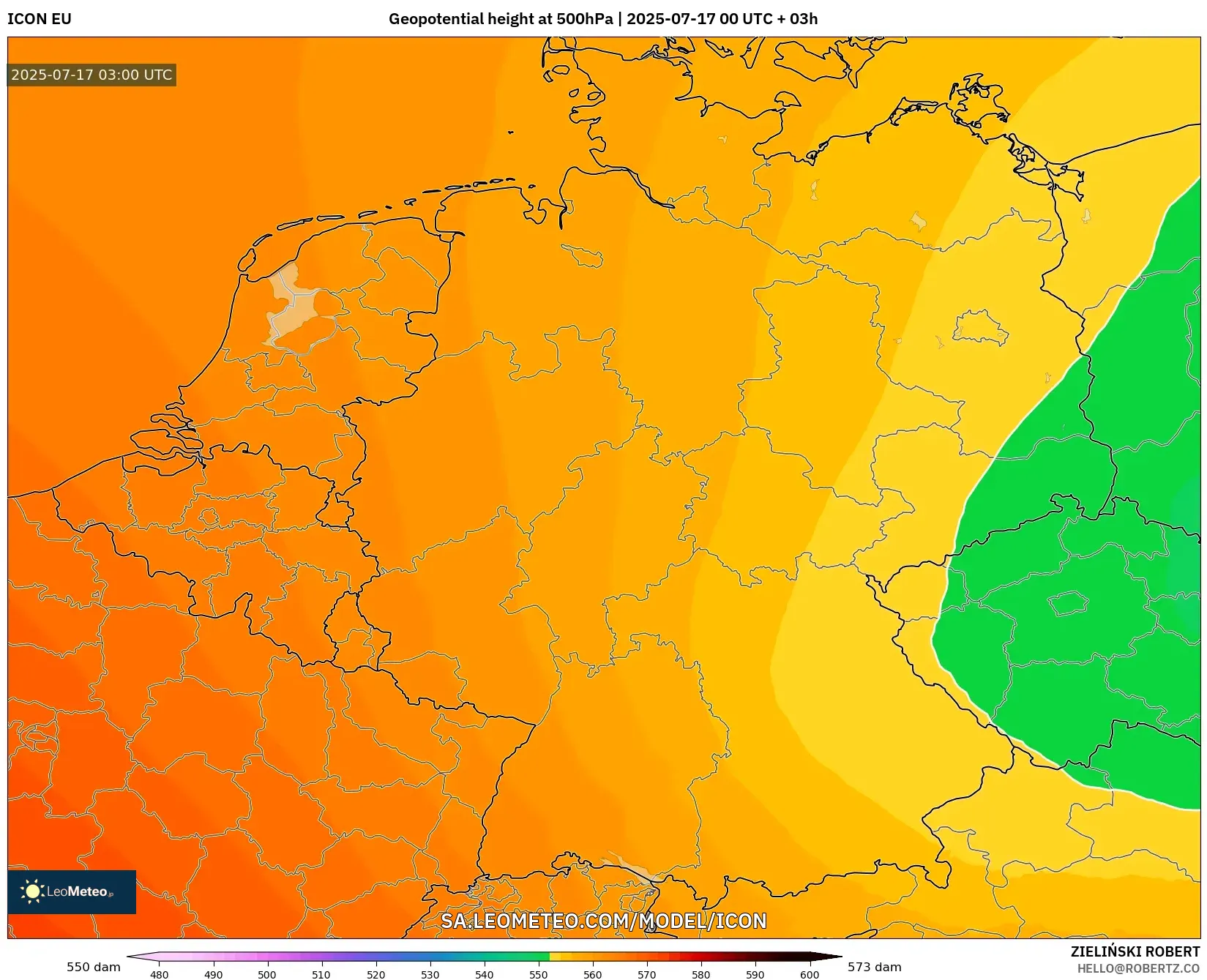 ICON model - Germany, Geopotential height at 500hPa