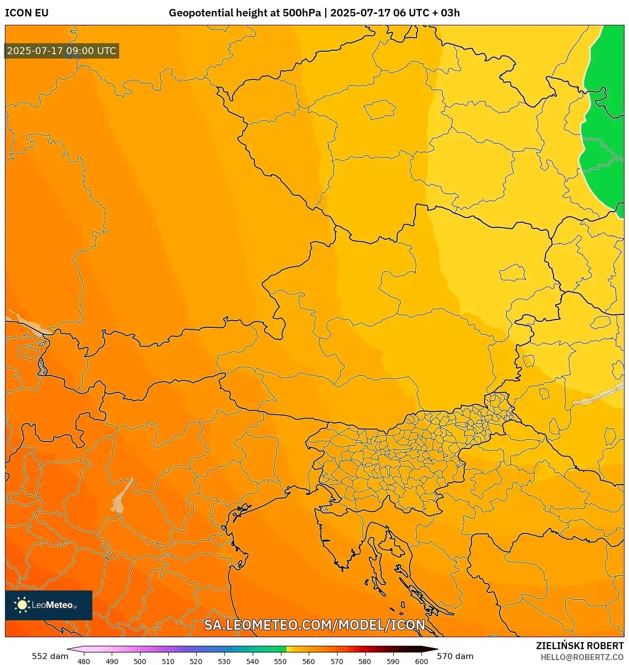 ICON model - Austria, Geopotential height at 500hPa ICON model - Austria, Geopotential height at 500hPa