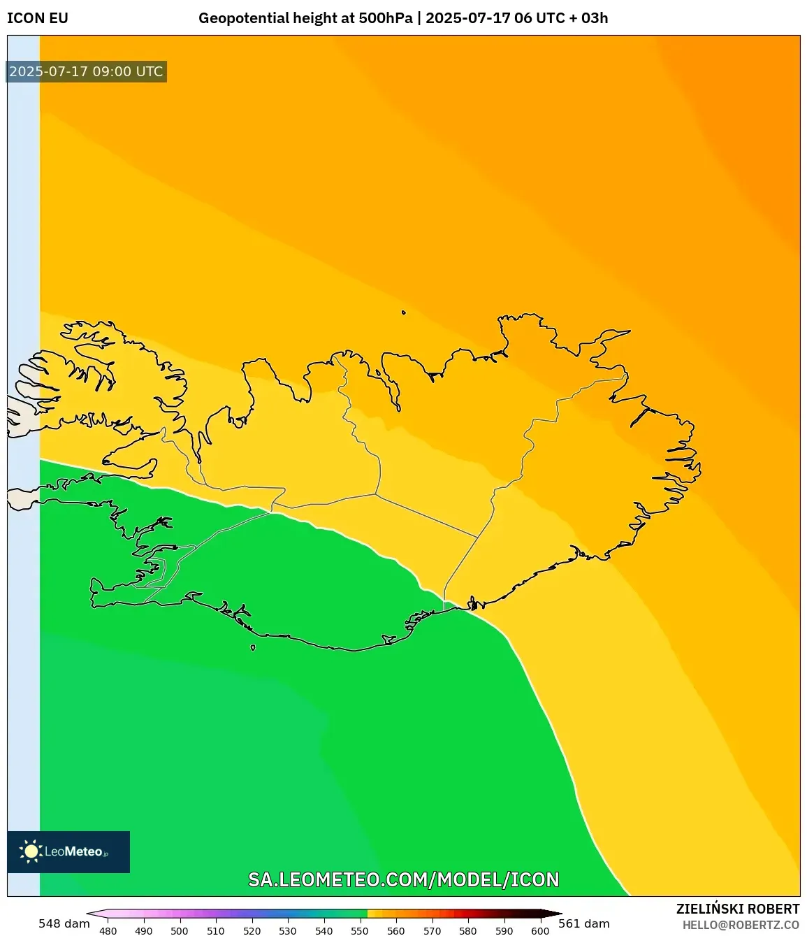 ICON model - Iceland, Geopotential height at 500hPa ICON model - Iceland, Geopotential height at 500hPa