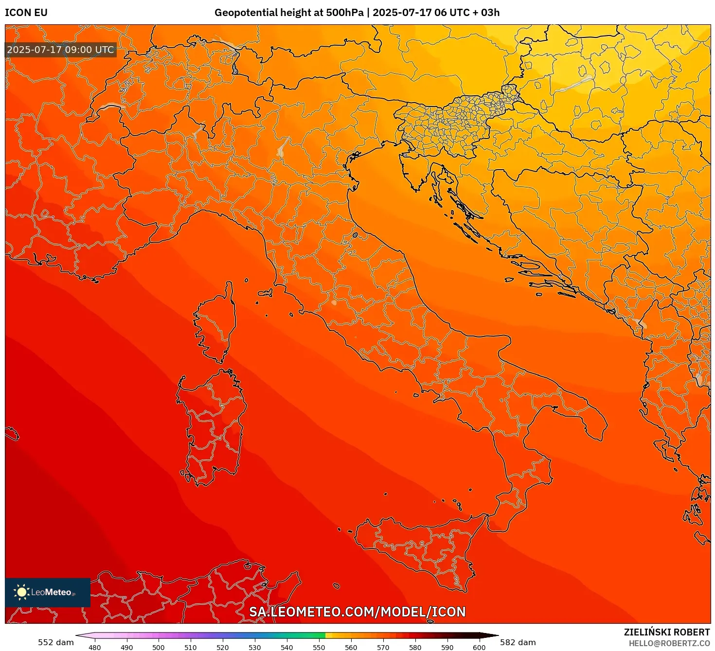 ICON model - Italy, Geopotential height at 500hPa