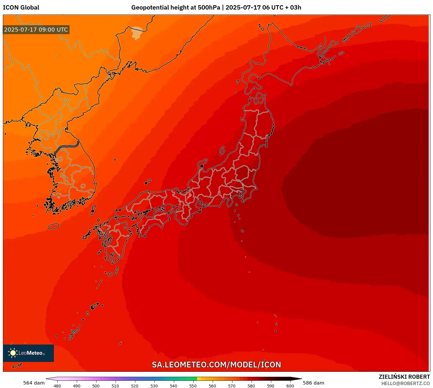 ICON model - Japan, Geopotential height at 500hPa ICON model - Japan, Geopotential height at 500hPa
