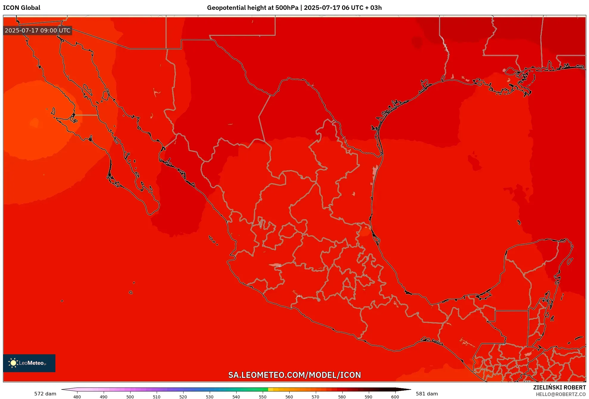 ICON model - Mexico, Geopotential height at 500hPa