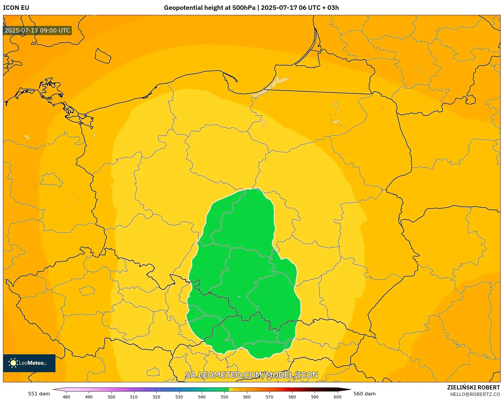 ICON model - Poland, Geopotential height at 500hPa ICON model - Poland, Geopotential height at 500hPa