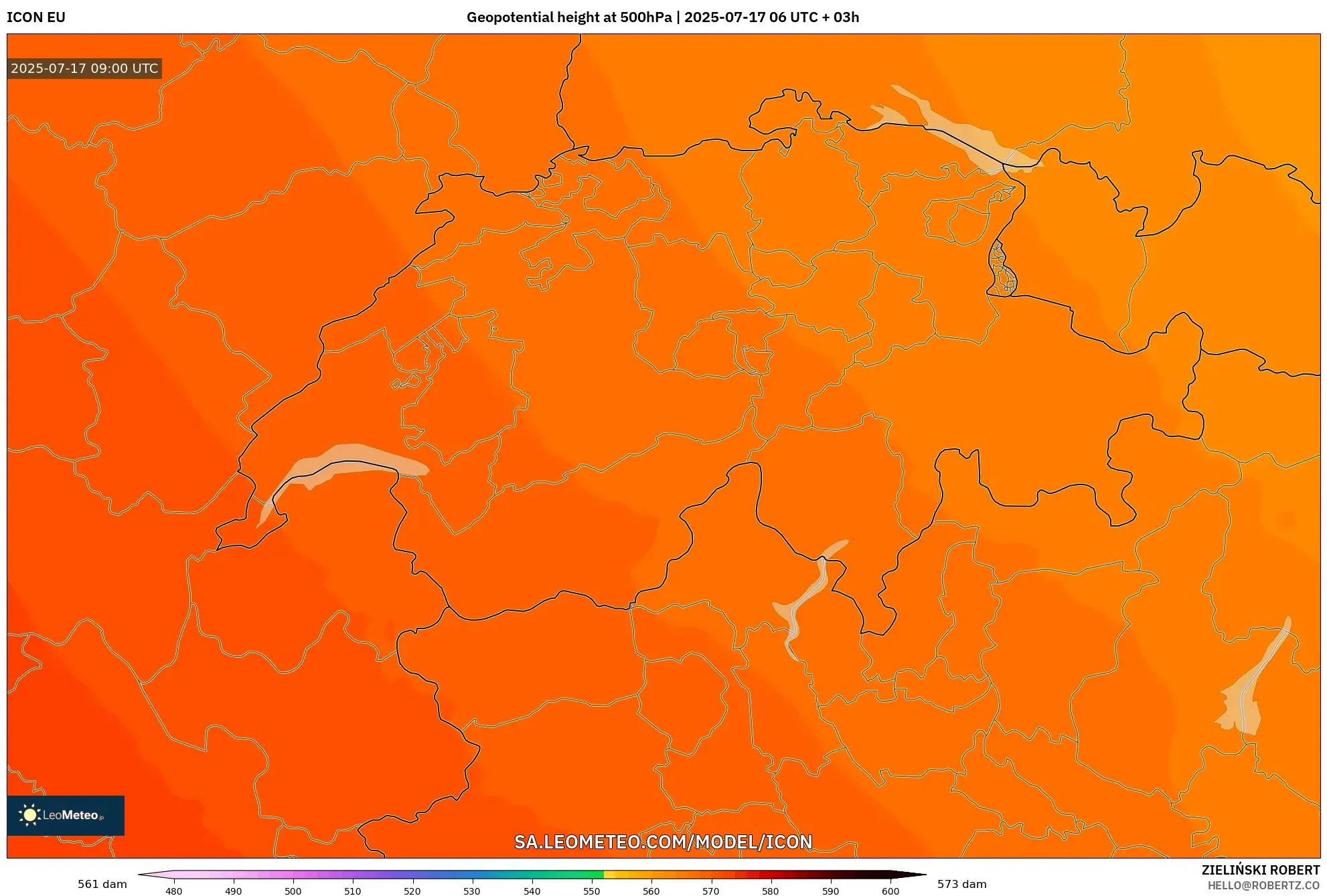 ICON model - Switzerland, Geopotential height at 500hPa ICON model - Switzerland, Geopotential height at 500hPa