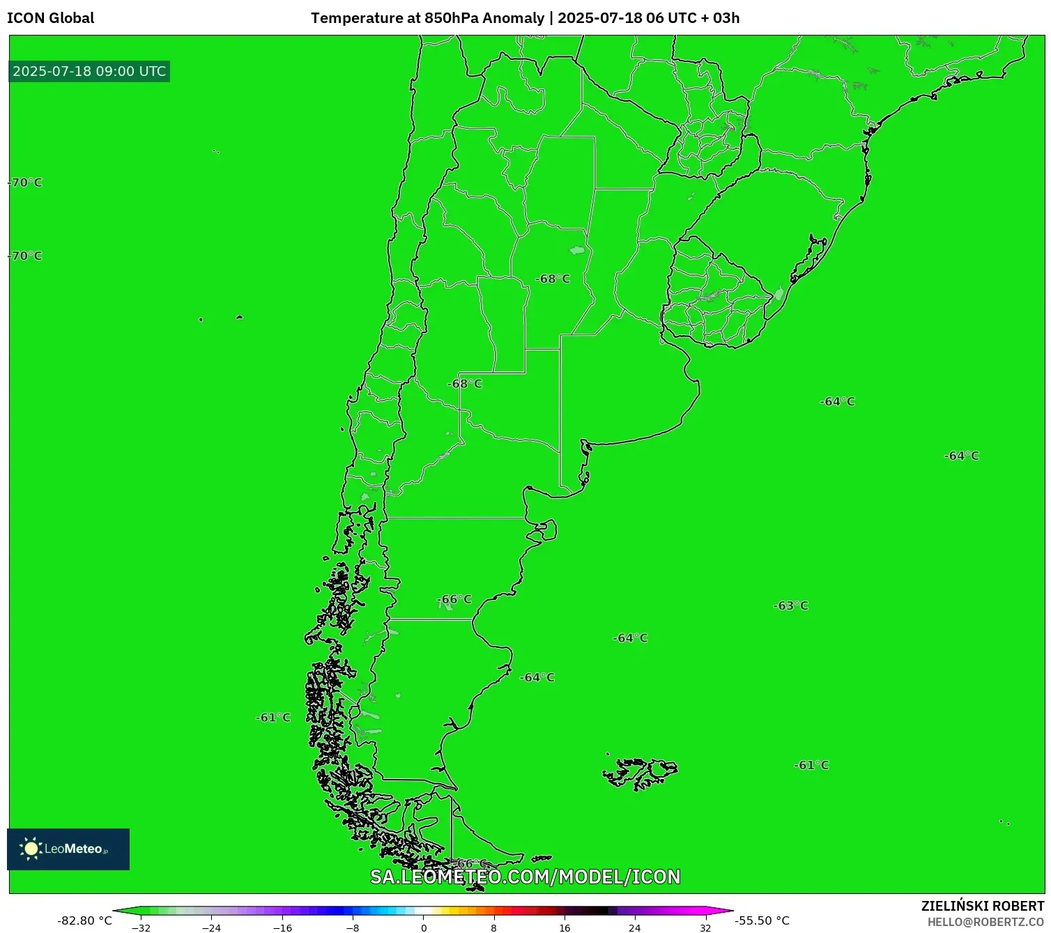 ICON model - Argentina, Anomali Suhu 850 hPa ICON model - Argentina, Anomali Suhu 850 hPa