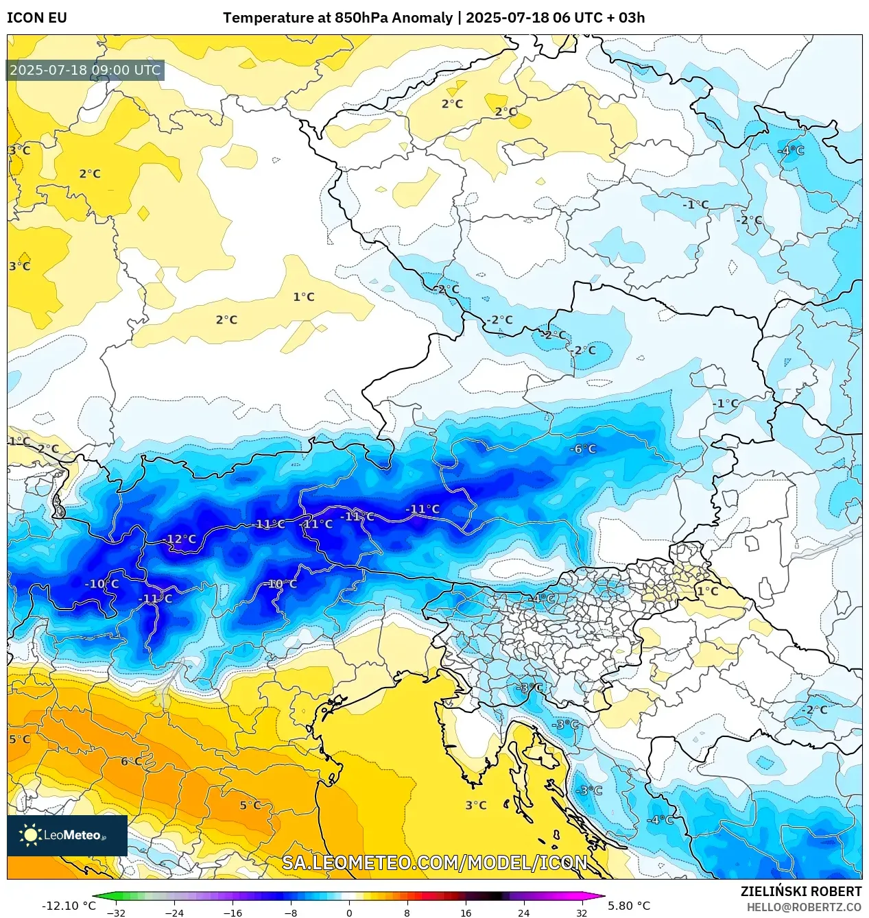 ICON model - Austria, Anomali Suhu 850 hPa