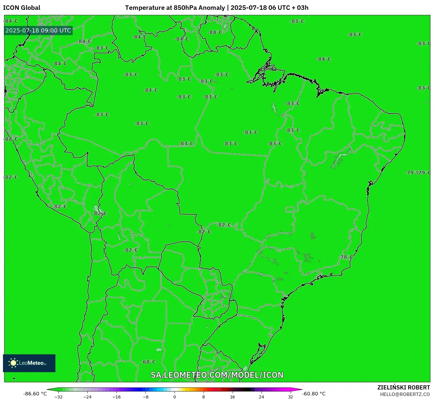 ICON model - Brazil, Anomali Suhu 850 hPa ICON model - Brazil, Anomali Suhu 850 hPa