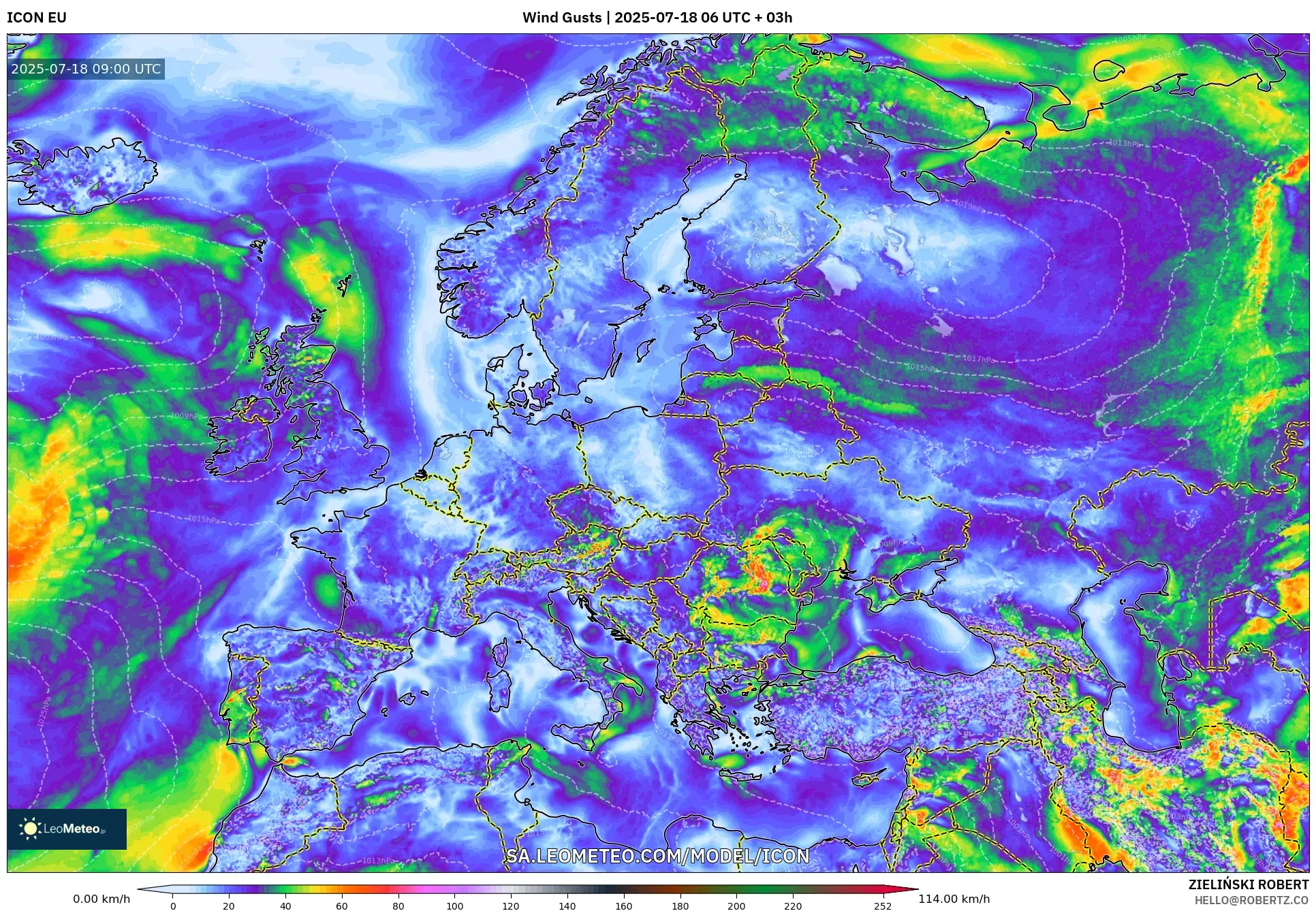 ICON model - Europe, Wind Gusts