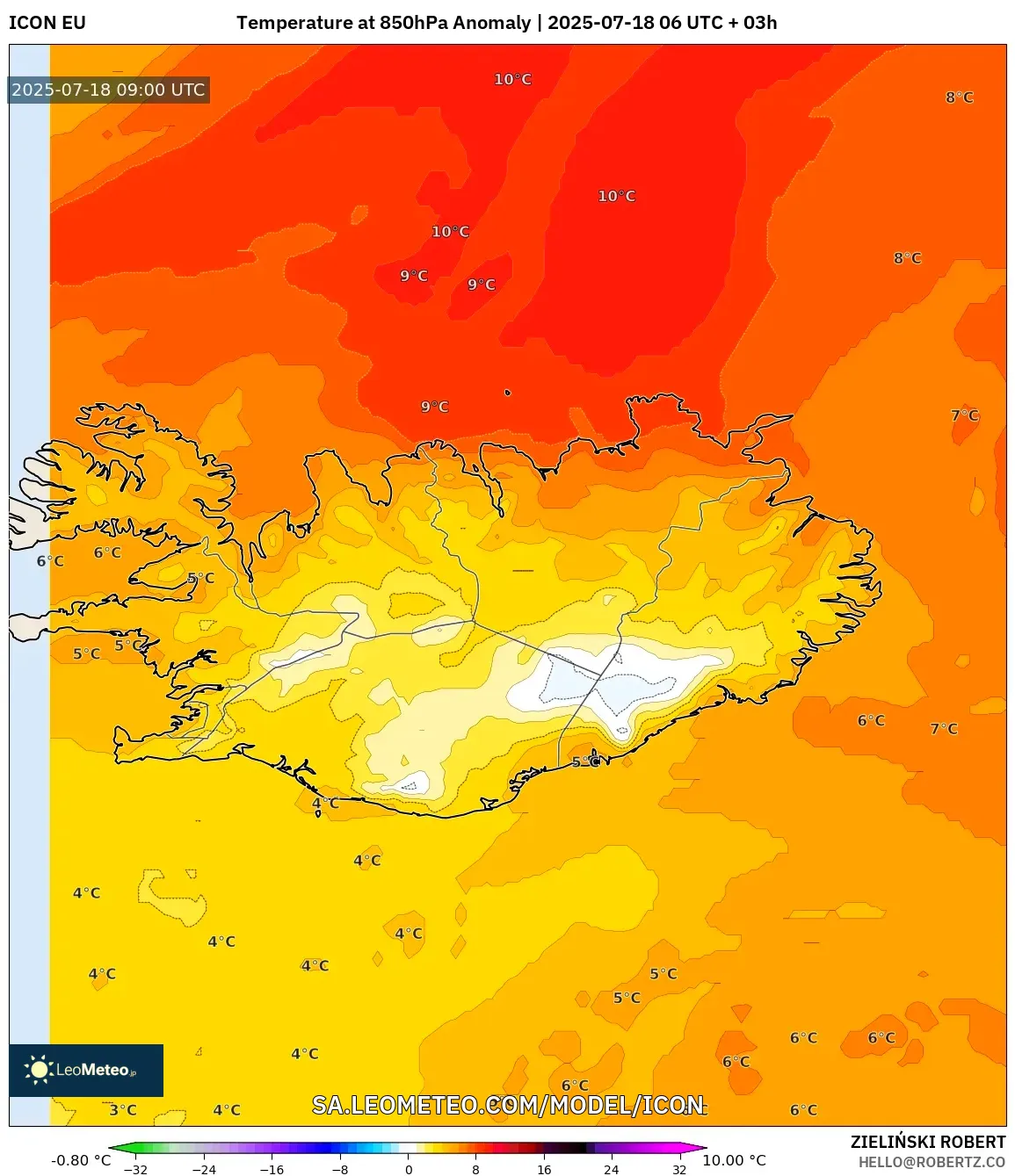 ICON model - Iceland, Anomali Suhu 850 hPa