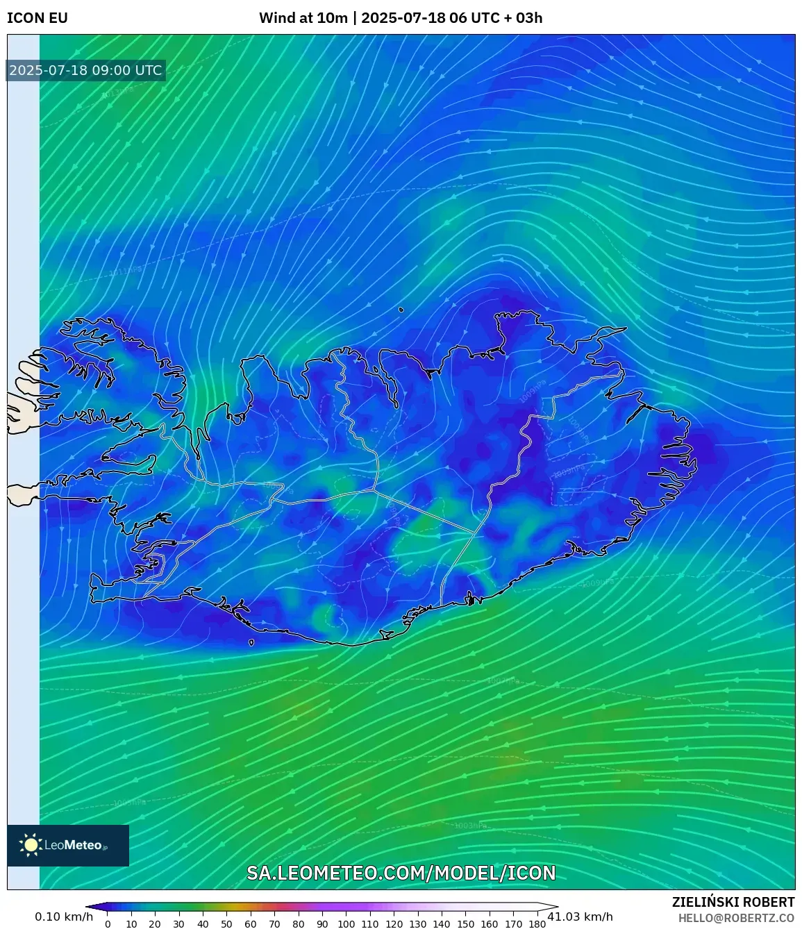 ICON model - Iceland, Wind at 10m