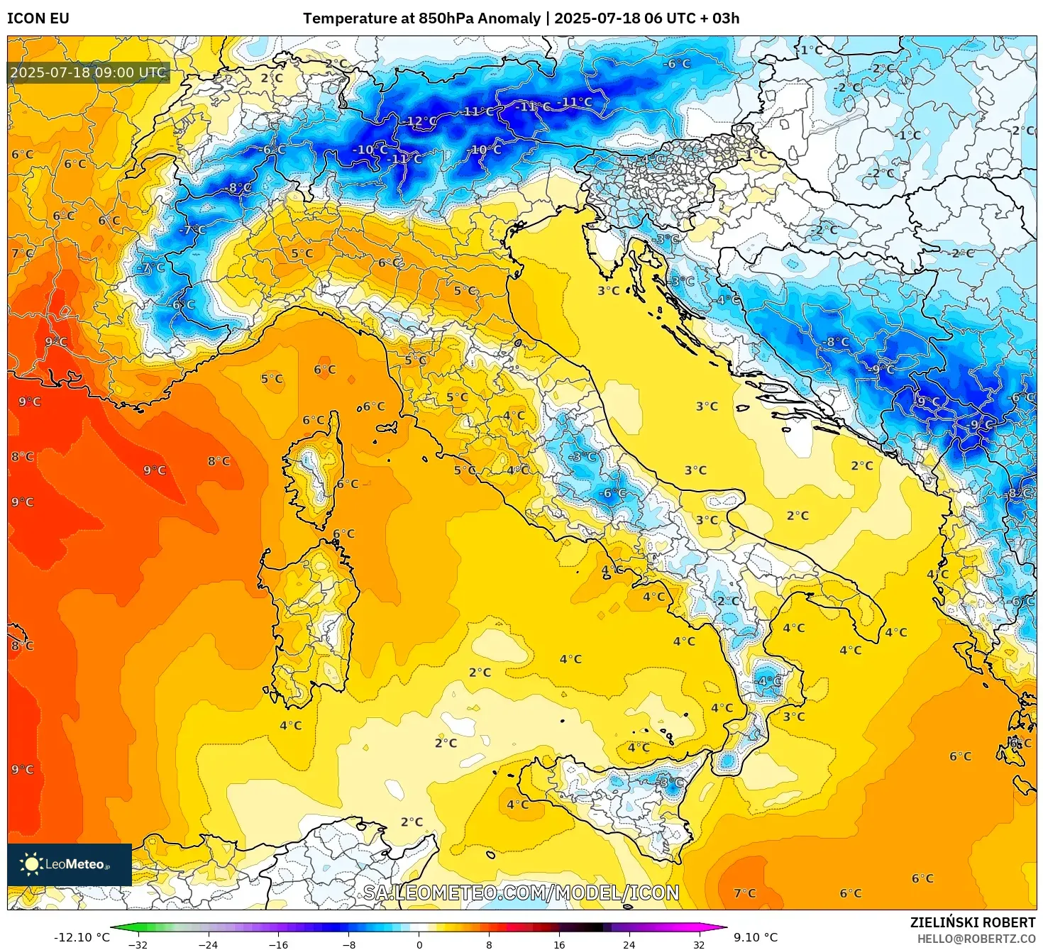 ICON model - Itali, Anomali Suhu 850 hPa