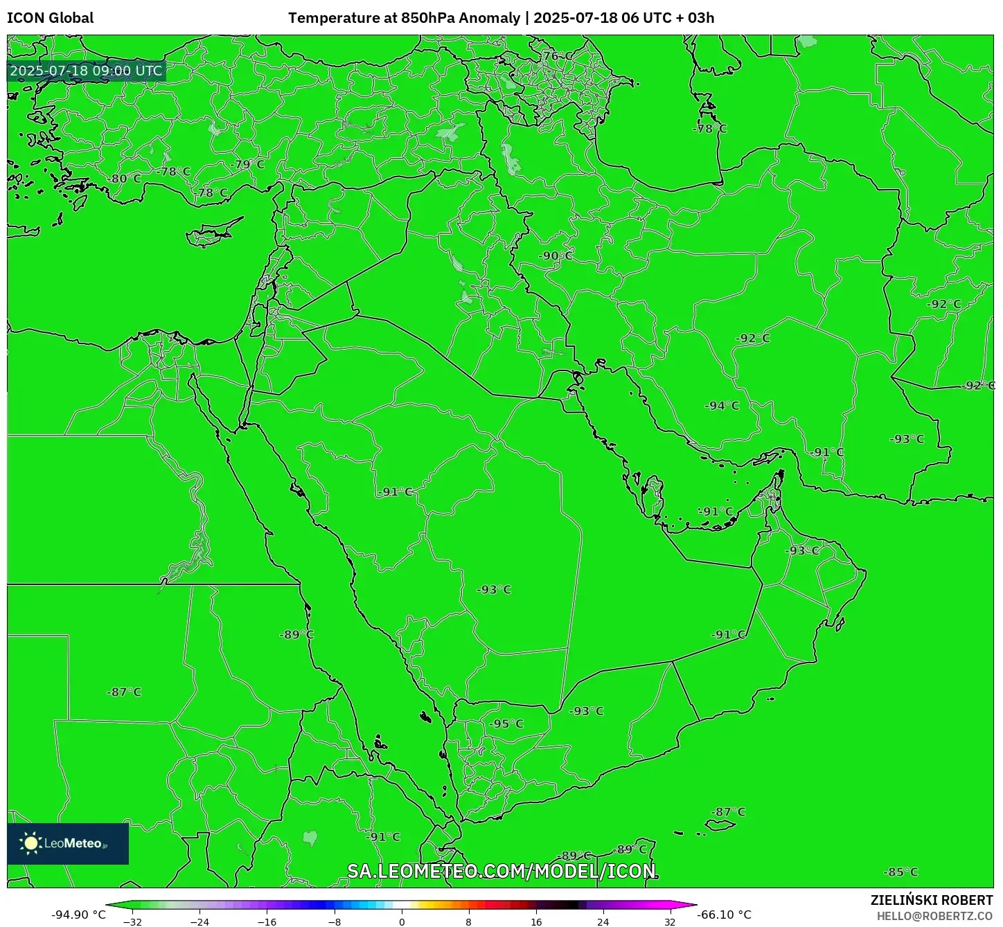 ICON model - Timur Tengah, Anomali Suhu 850 hPa
