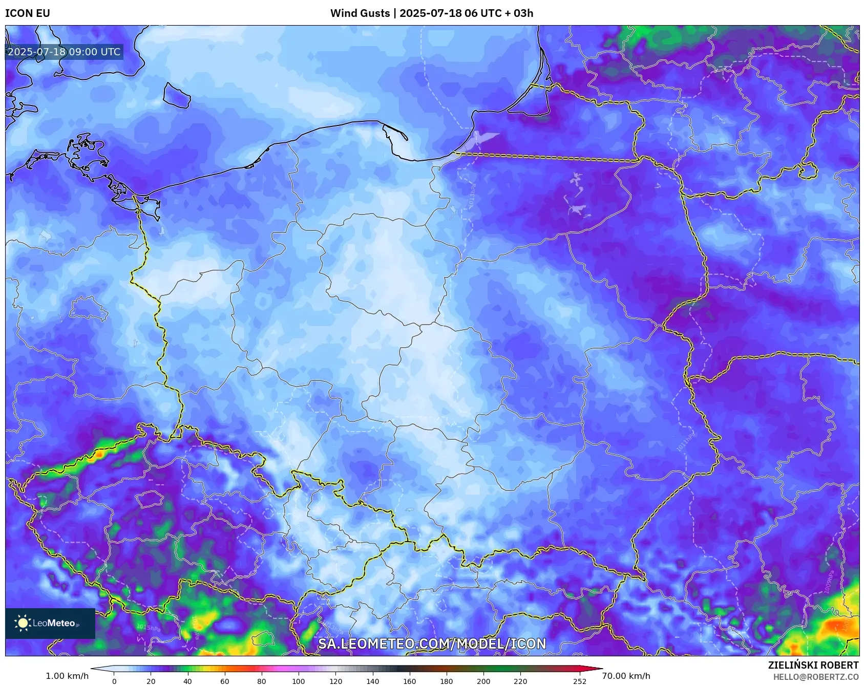 ICON model - Poland, Wind Gusts ICON model - Poland, Wind Gusts