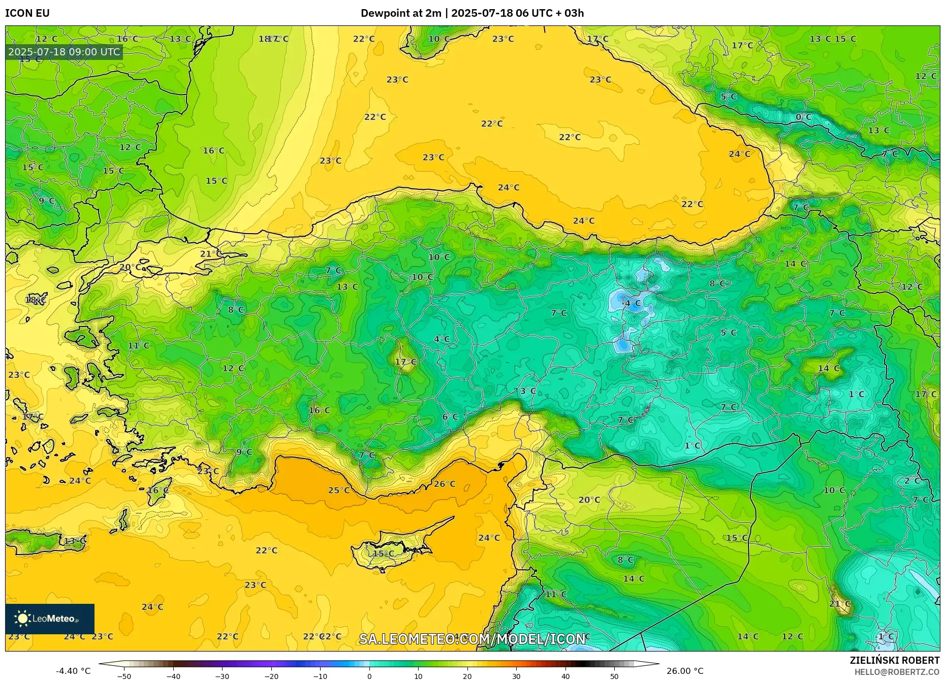 ICON model - Turkey, Dewpoint at 2m