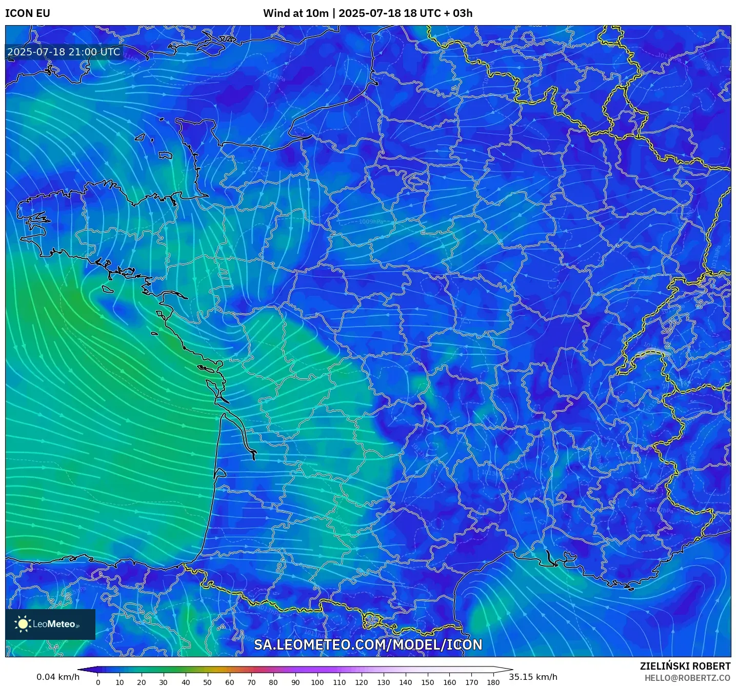 ICON model - France, Wind at 10m