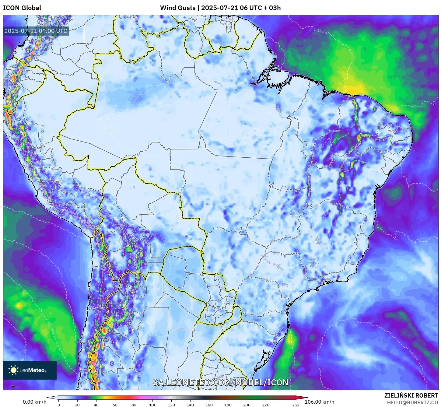ICON model - Brazil, Wind Gusts ICON model - Brazil, Wind Gusts