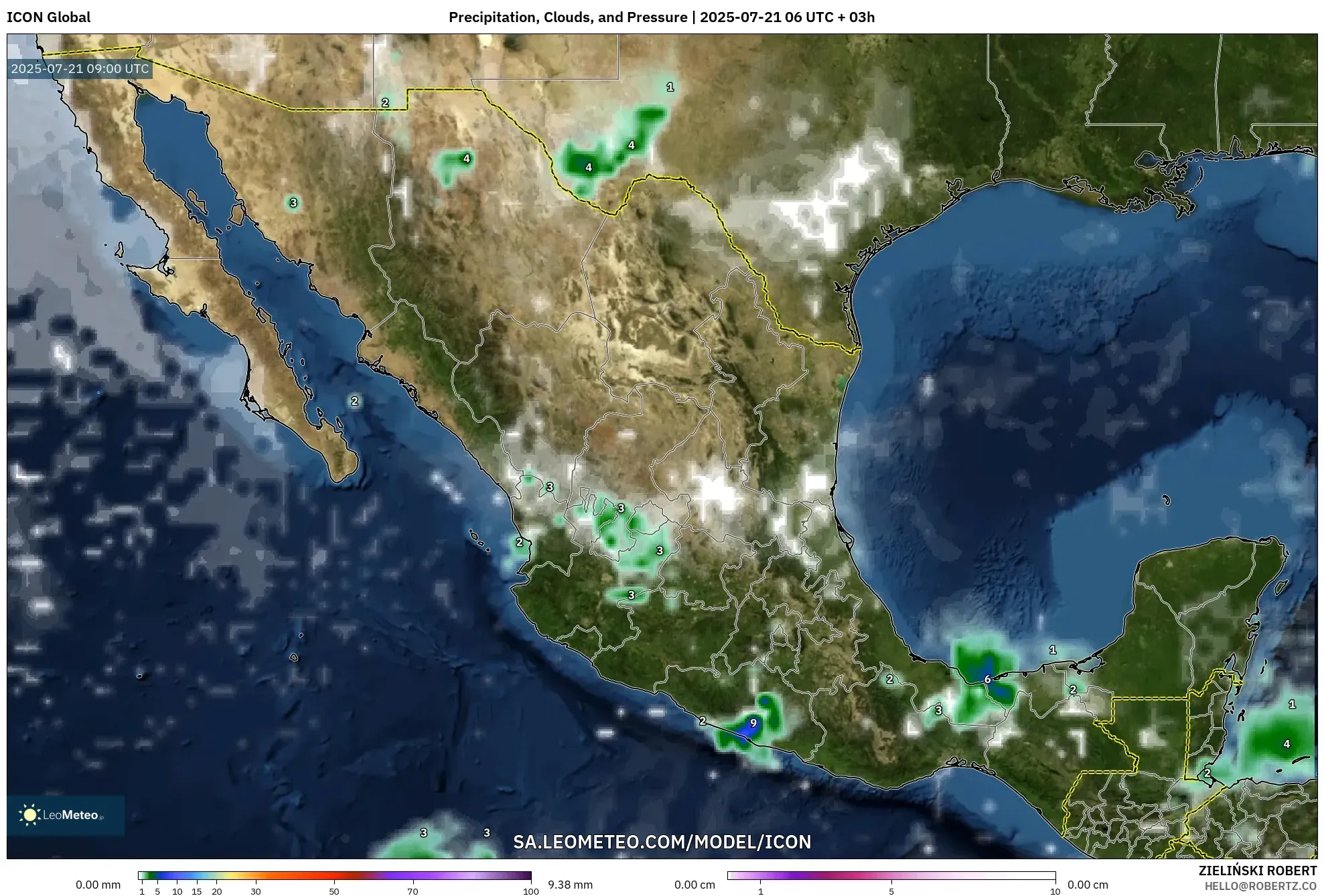 ICON model - Mexico, Precipitation, Clouds, and Pressure