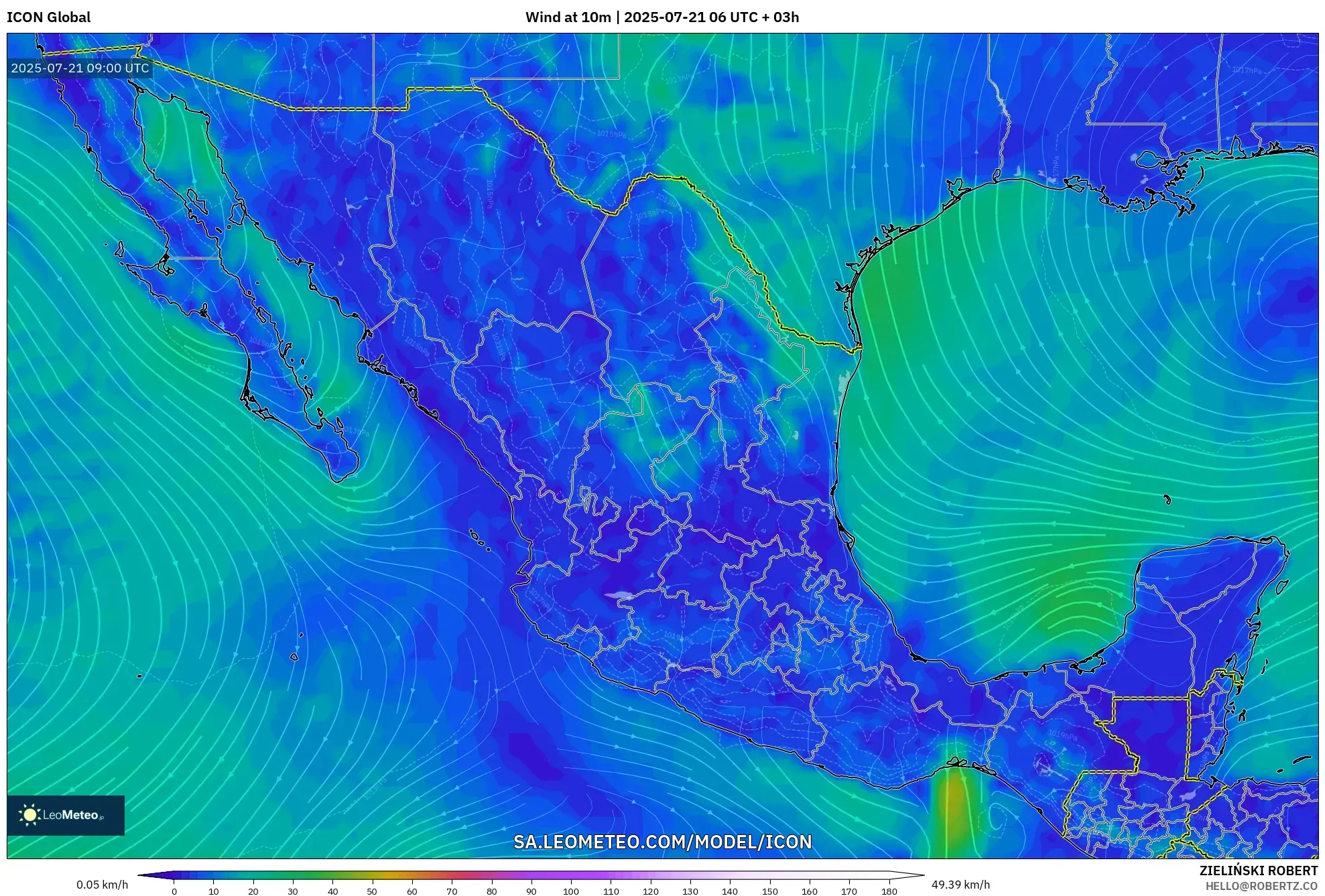 ICON model - Mexico, Wind at 10m