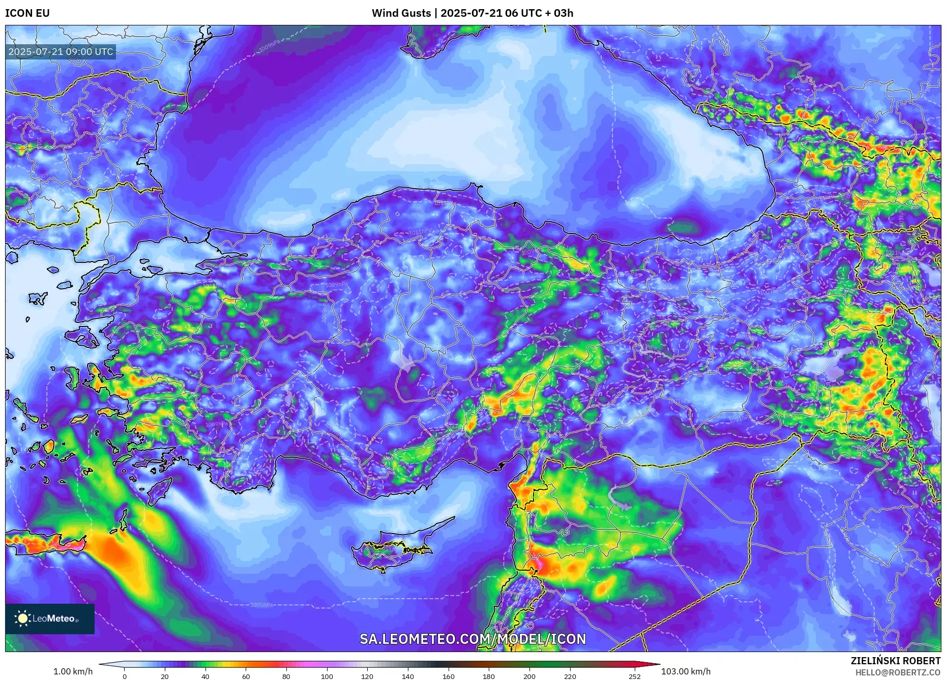 ICON model - Turkey, Wind Gusts
