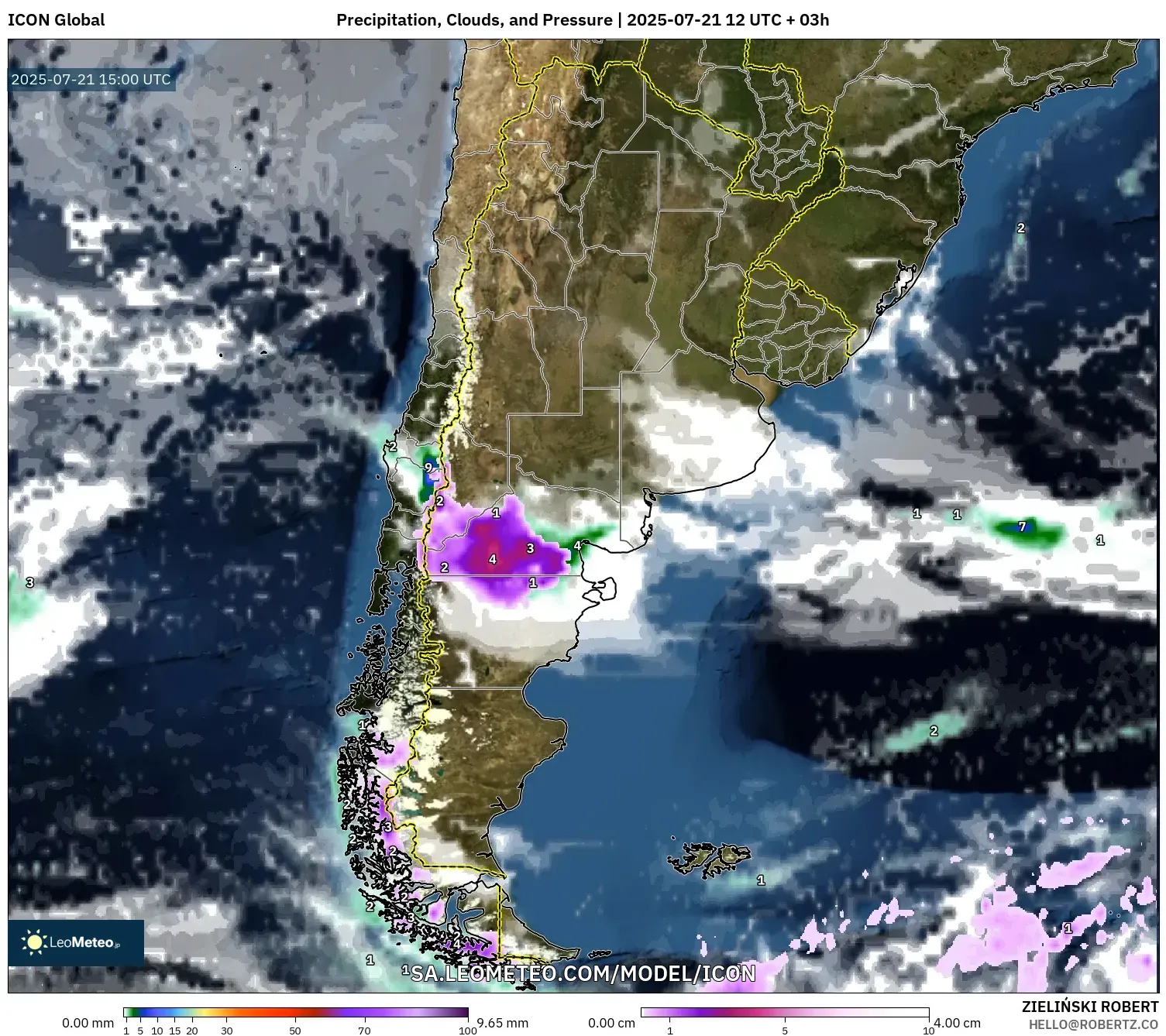 ICON model - Argentina, Precipitation, Clouds, and Pressure ICON model - Argentina, Precipitation, Clouds, and Pressure