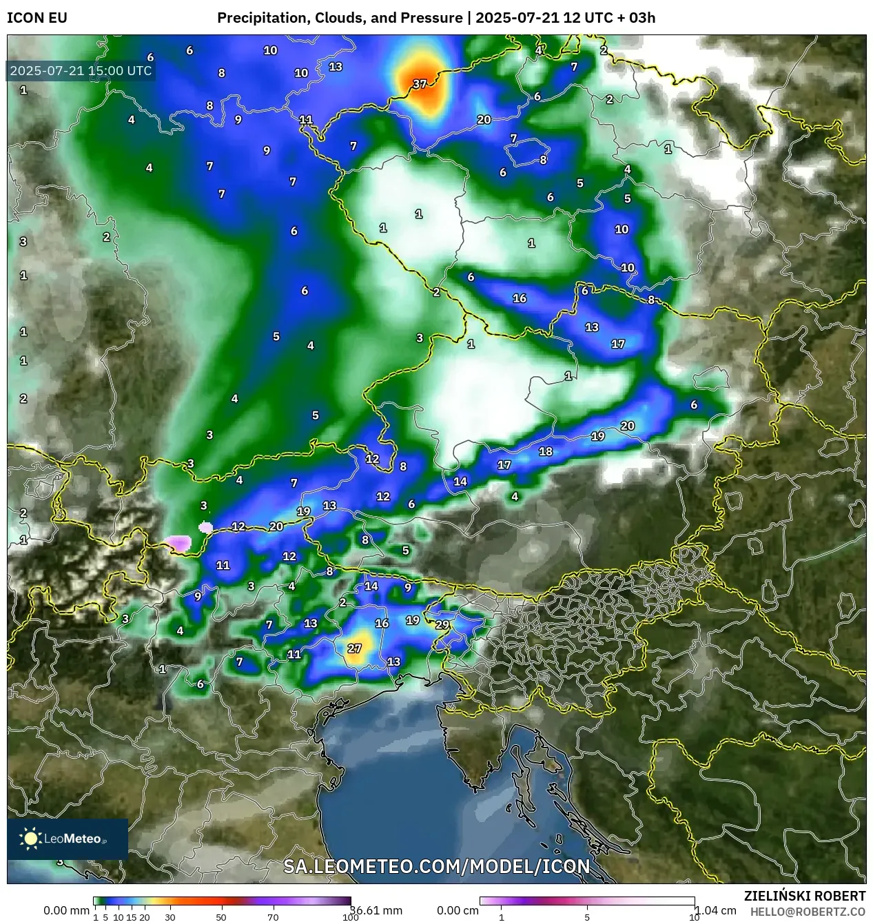 ICON model - Austria, Precipitation, Clouds, and Pressure ICON model - Austria, Precipitation, Clouds, and Pressure