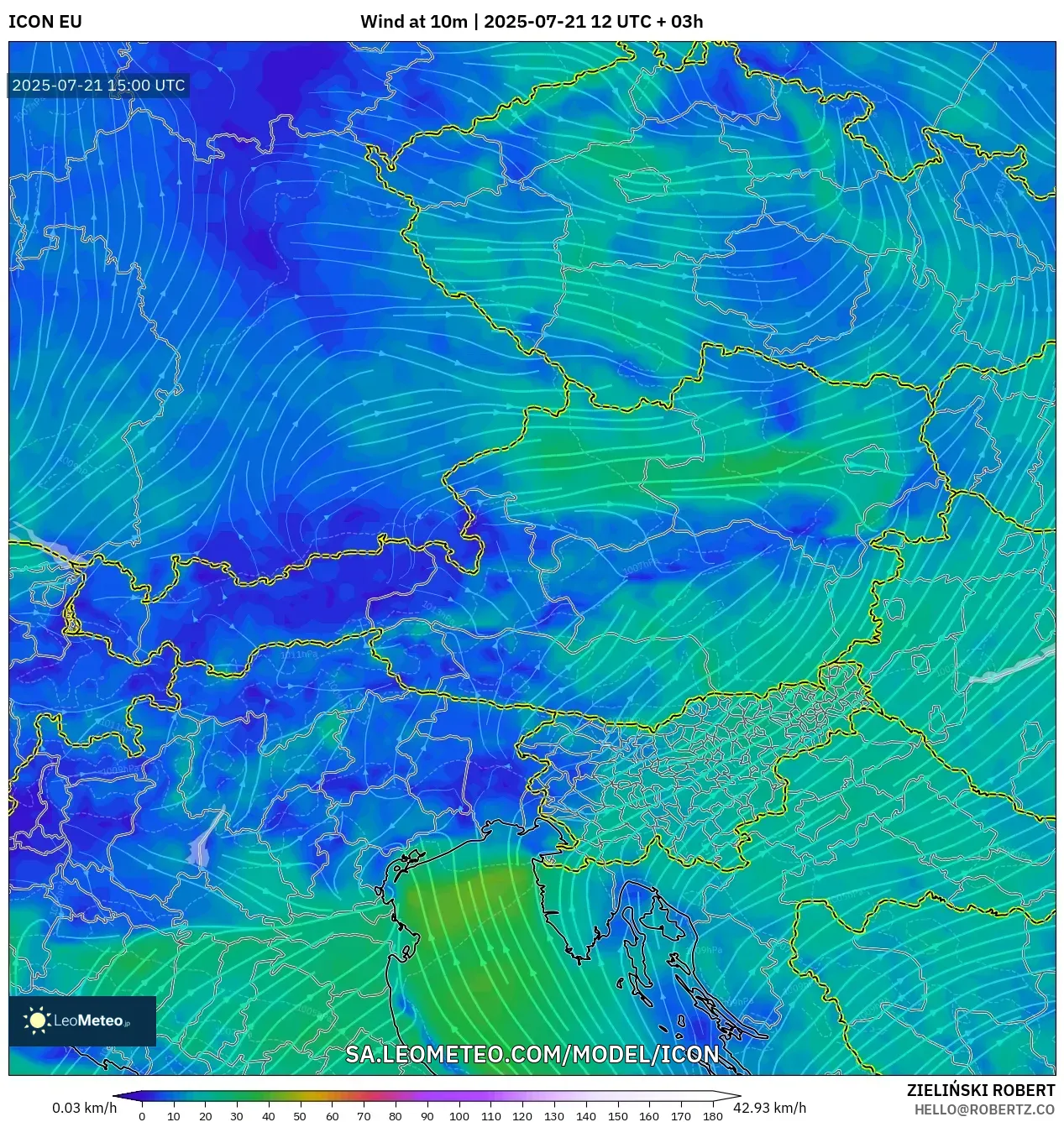 ICON model - Austria, Wind at 10m ICON model - Austria, Wind at 10m