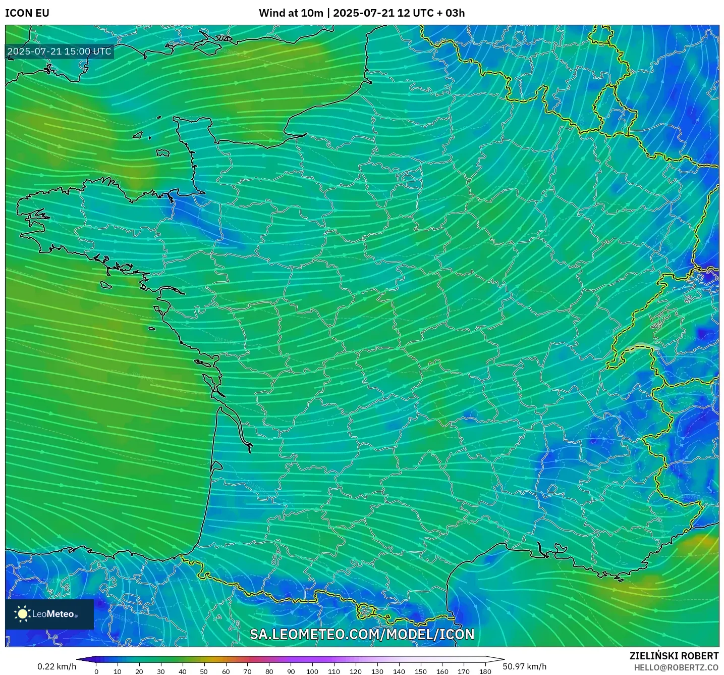 ICON model - France, Wind at 10m ICON model - France, Wind at 10m