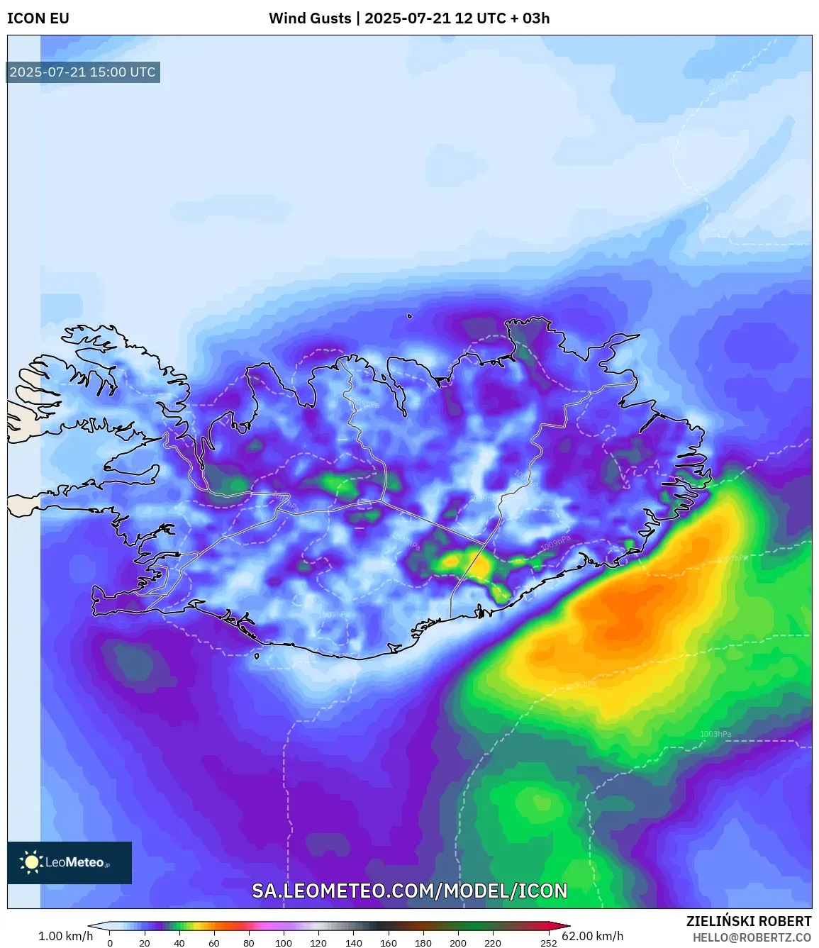 ICON model - Iceland, Wind Gusts