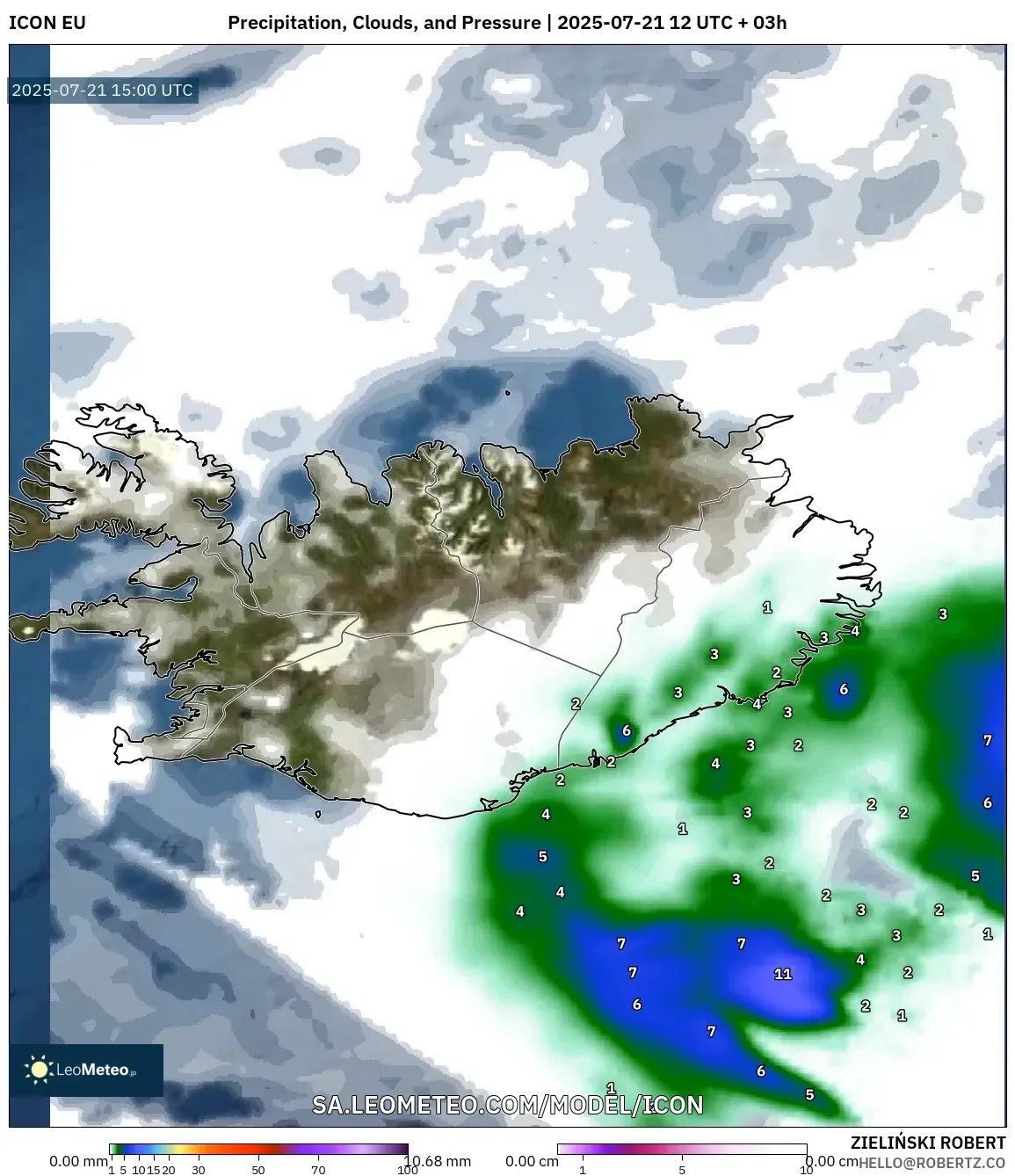 ICON model - Iceland, Precipitation, Clouds, and Pressure ICON model - Iceland, Precipitation, Clouds, and Pressure
