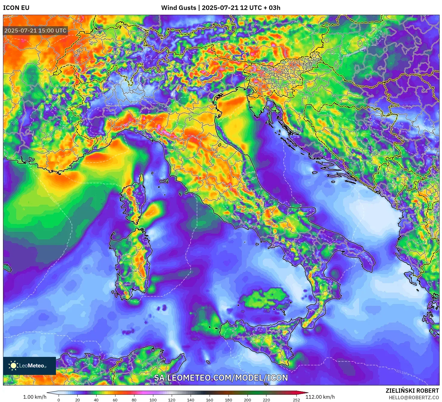 ICON model - Italy, Wind Gusts ICON model - Italy, Wind Gusts
