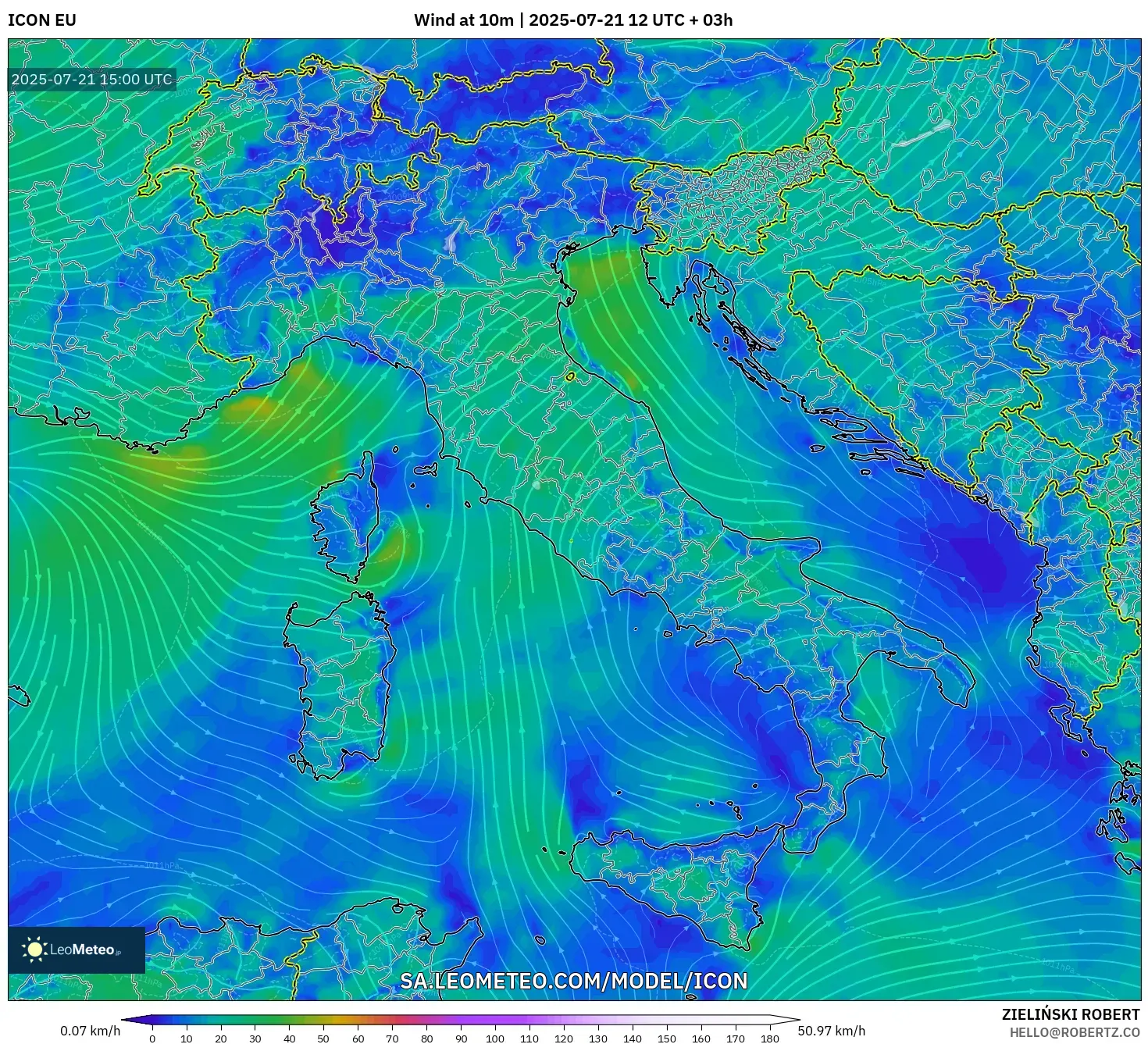 ICON model - Italy, Wind at 10m ICON model - Italy, Wind at 10m
