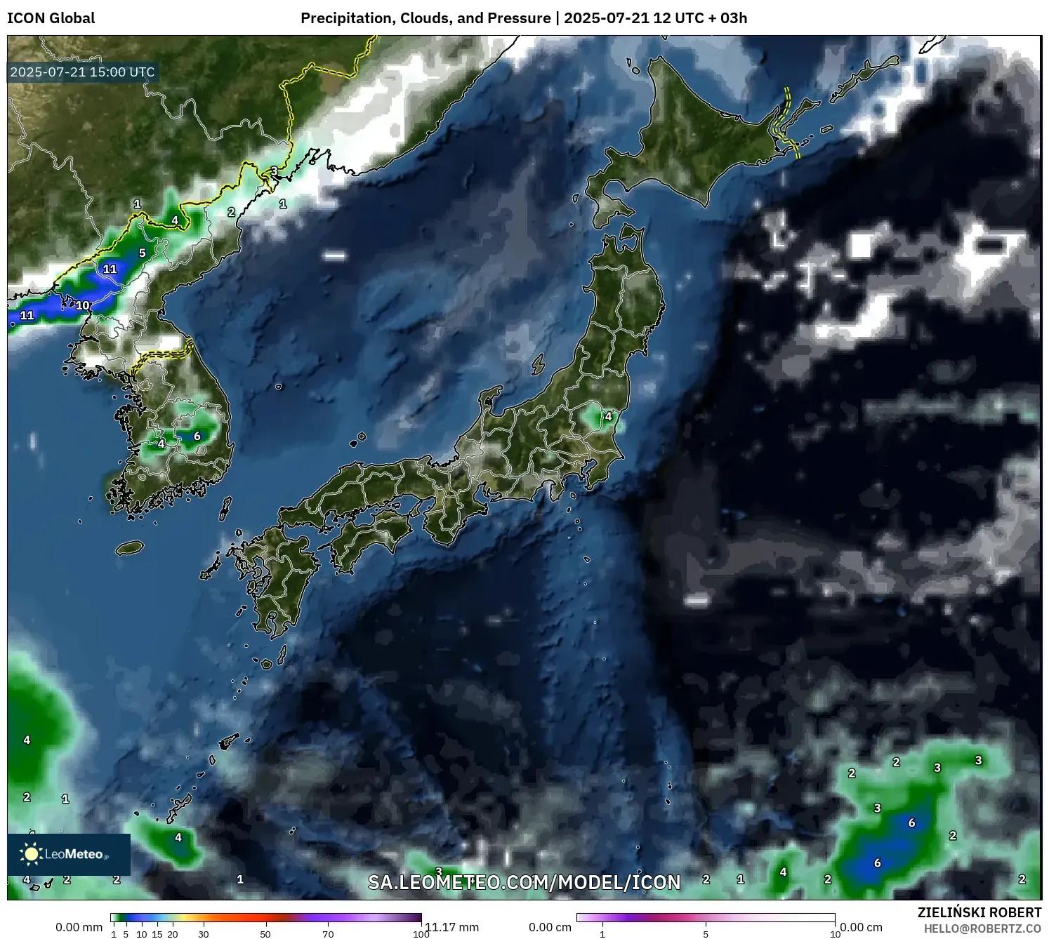 ICON model - Japan, Precipitation, Clouds, and Pressure ICON model - Japan, Precipitation, Clouds, and Pressure