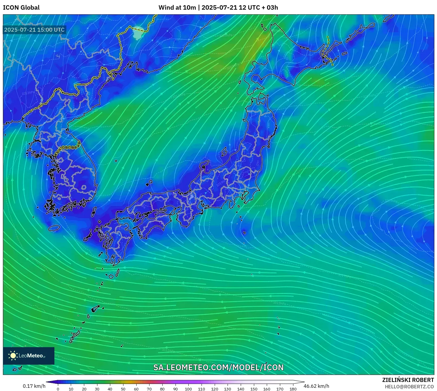ICON model - Japan, Wind at 10m ICON model - Japan, Wind at 10m