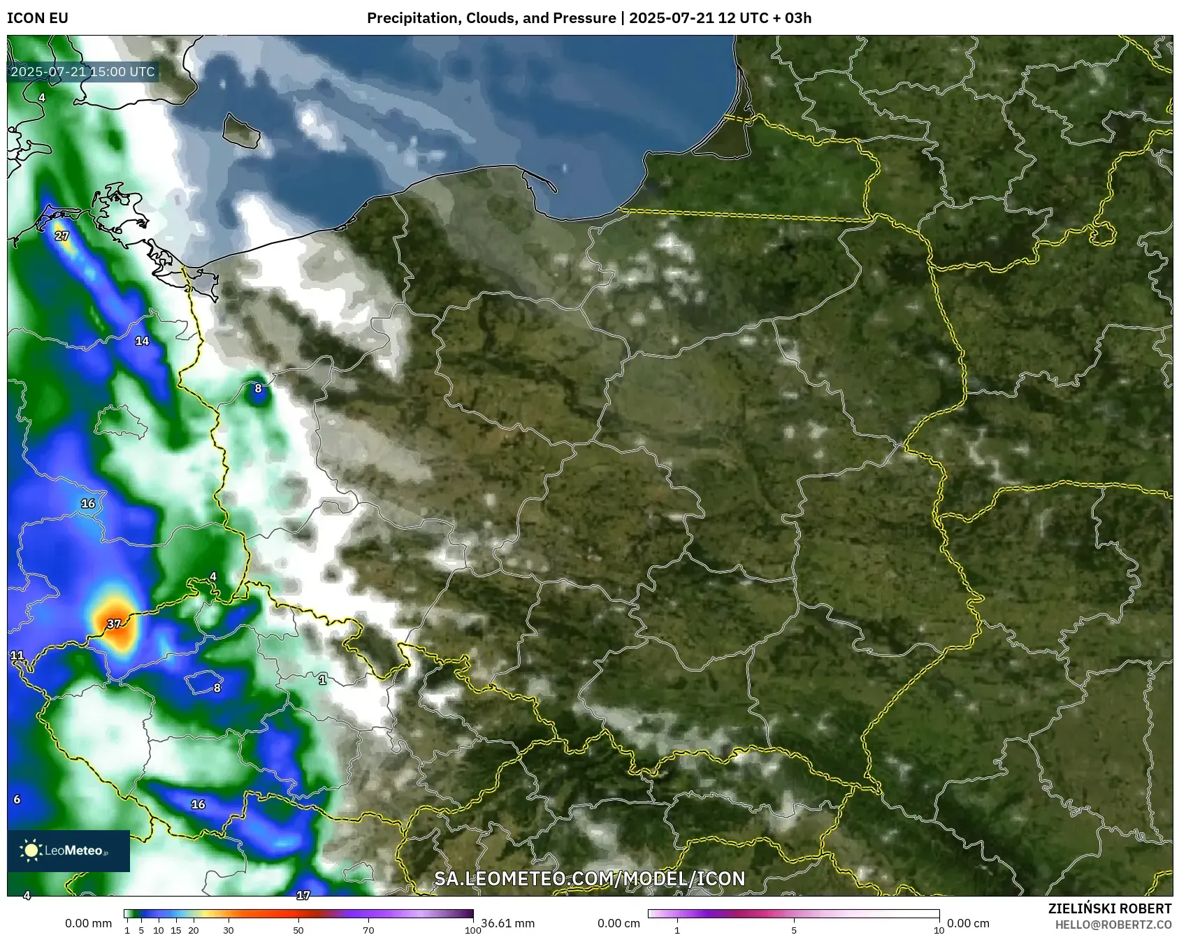 ICON model - Poland, Precipitation, Clouds, and Pressure ICON model - Poland, Precipitation, Clouds, and Pressure