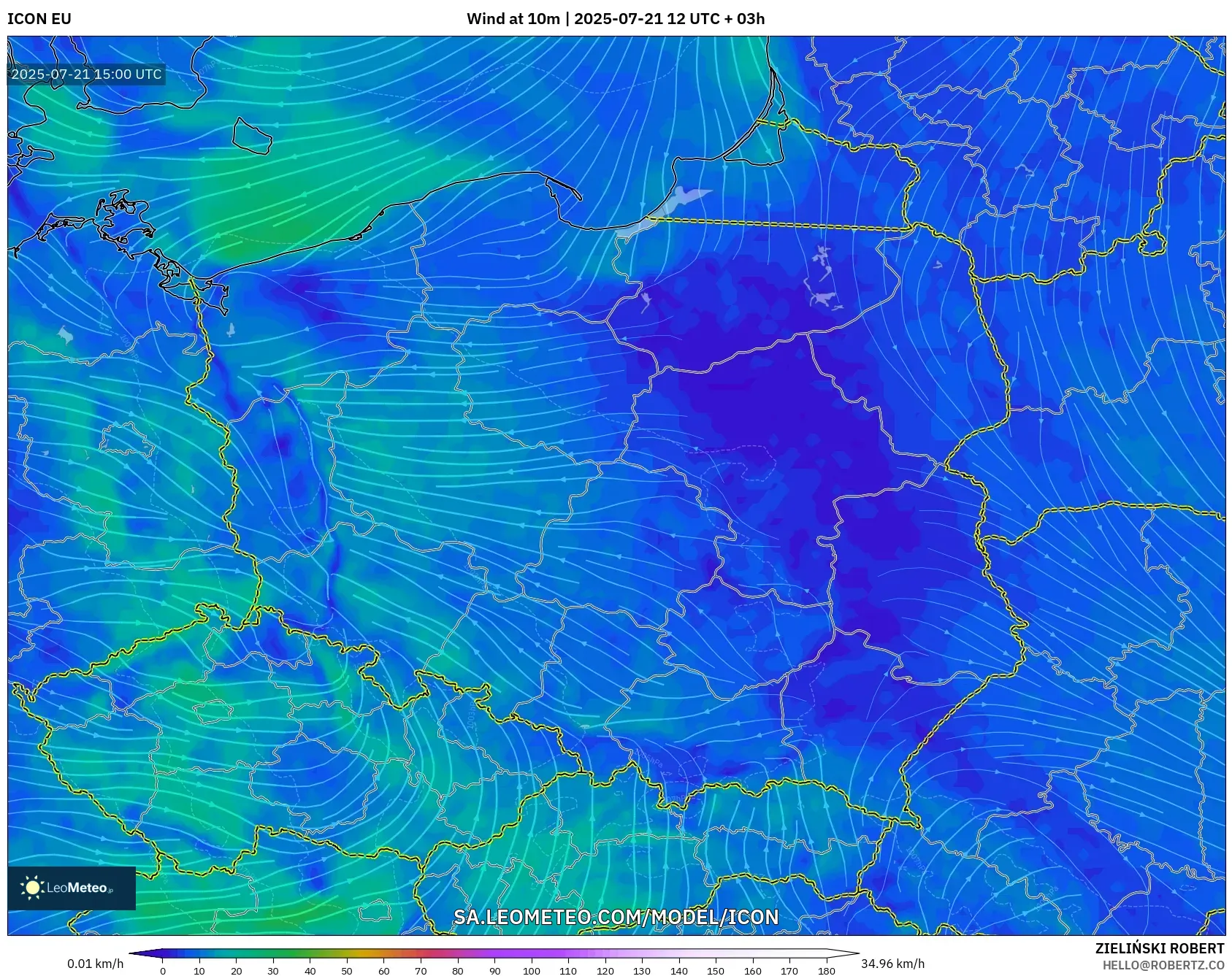 ICON model - Poland, Wind at 10m ICON model - Poland, Wind at 10m