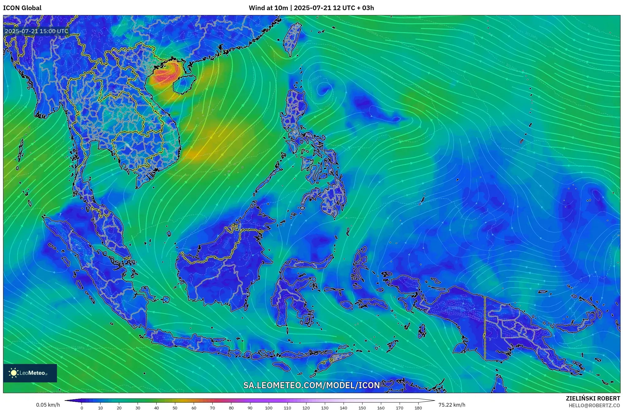 ICON model - South East Asia, Wind at 10m ICON model - South East Asia, Wind at 10m