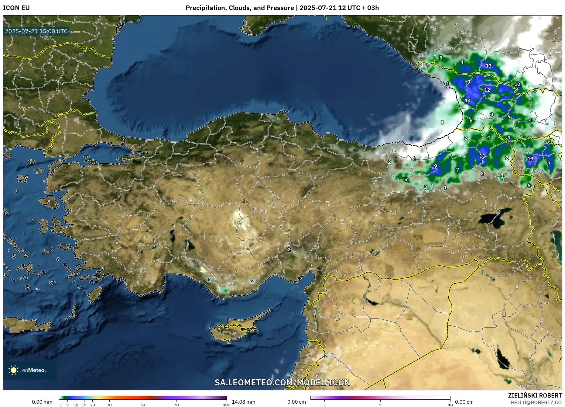 ICON model - Turkey, Precipitation, Clouds, and Pressure ICON model - Turkey, Precipitation, Clouds, and Pressure