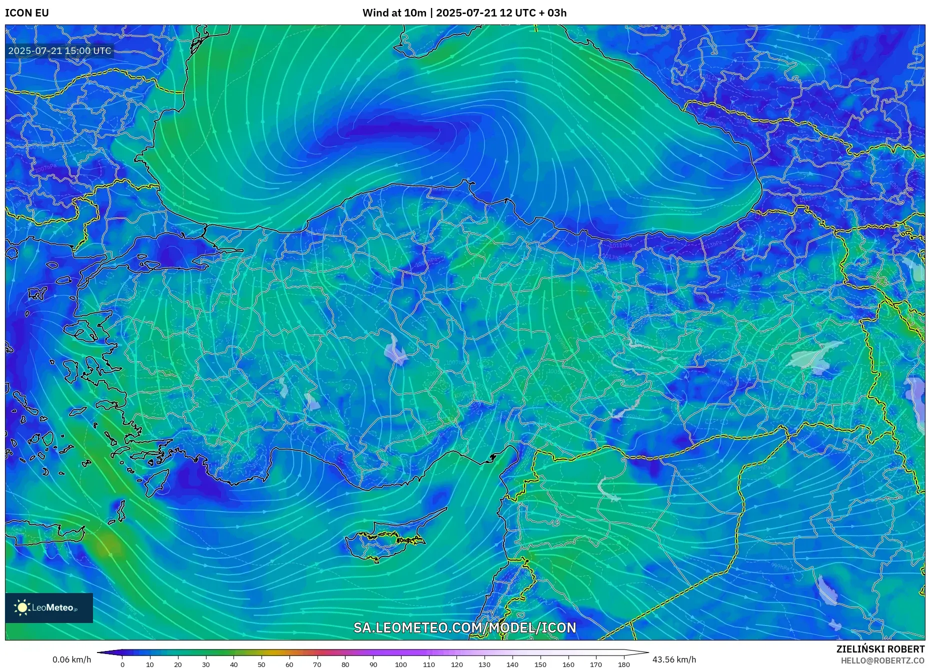 ICON model - Turkey, Wind at 10m ICON model - Turkey, Wind at 10m