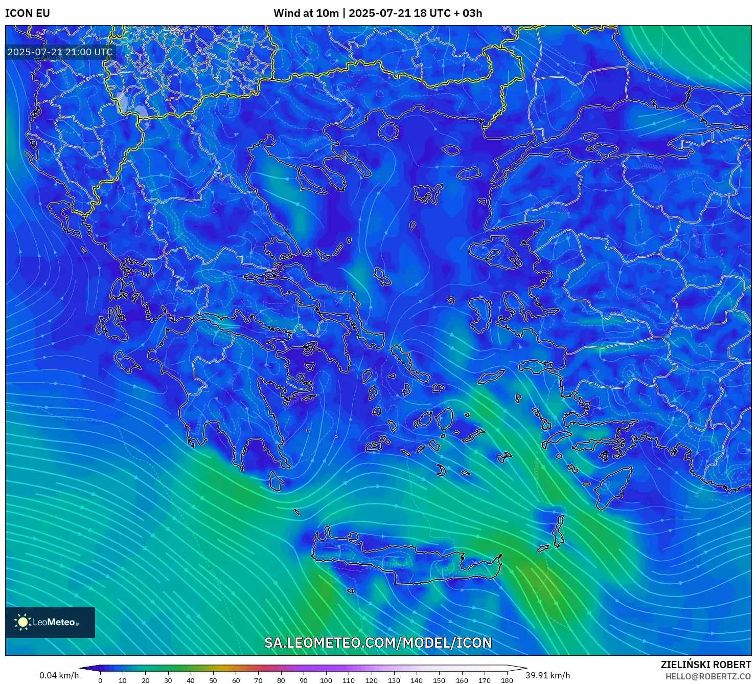 ICON model - Greece, Wind at 10m ICON model - Greece, Wind at 10m