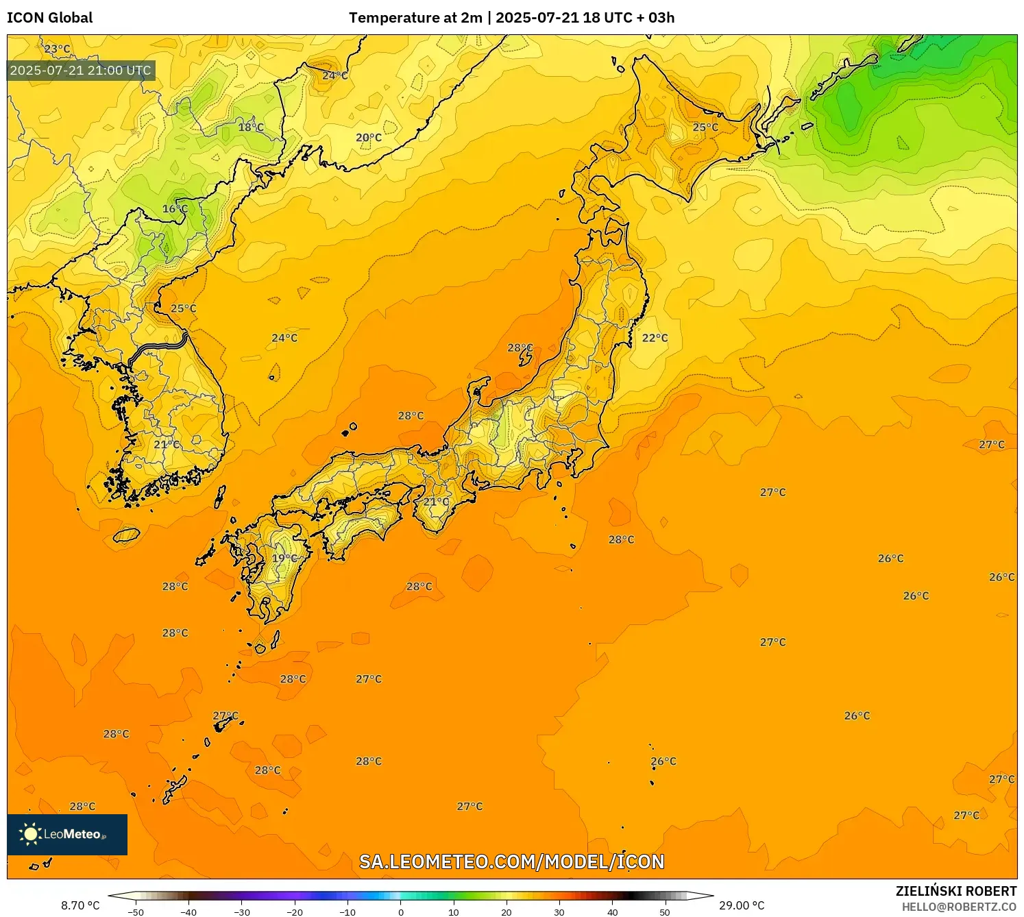 ICON model - Japan, Temperature at 2m ICON model - Japan, Temperature at 2m