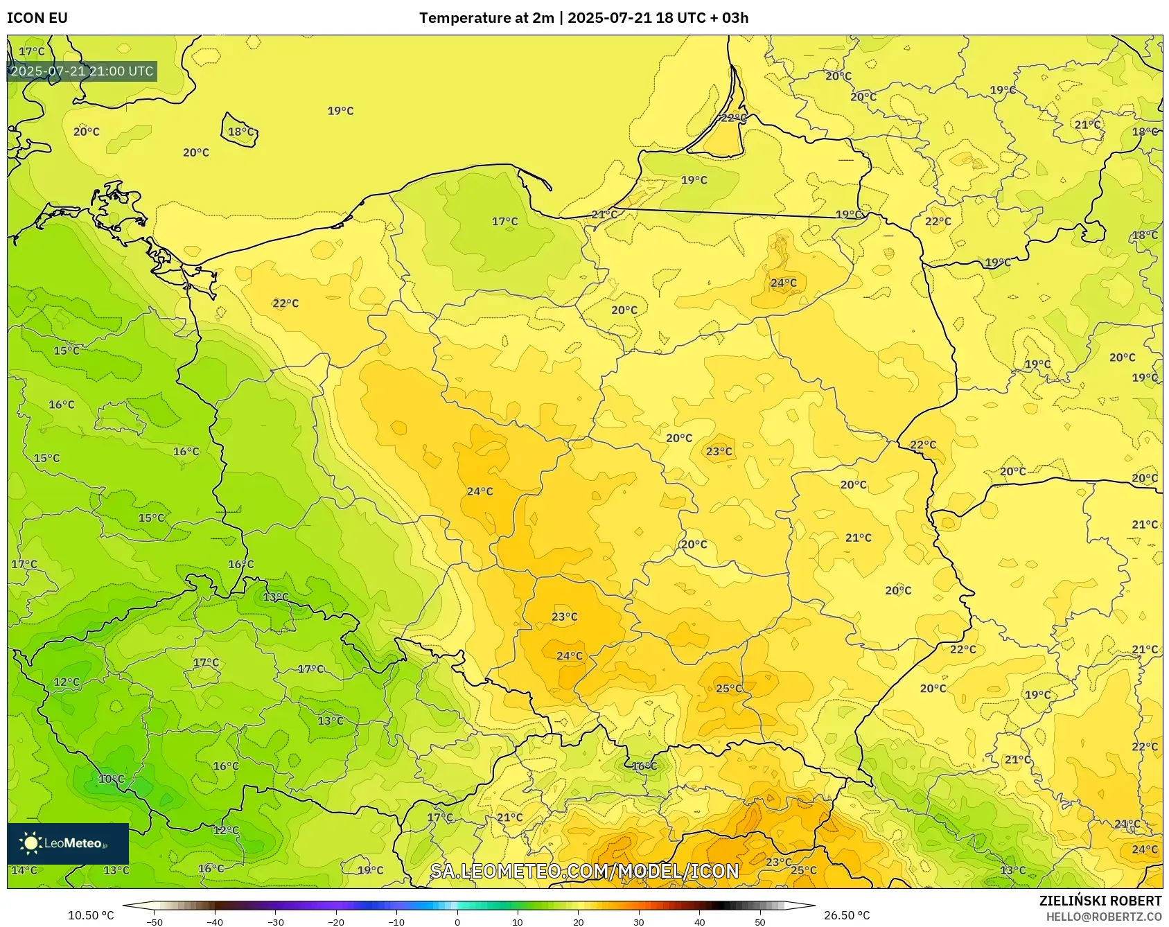 ICON model - Poland, Temperature at 2m ICON model - Poland, Temperature at 2m