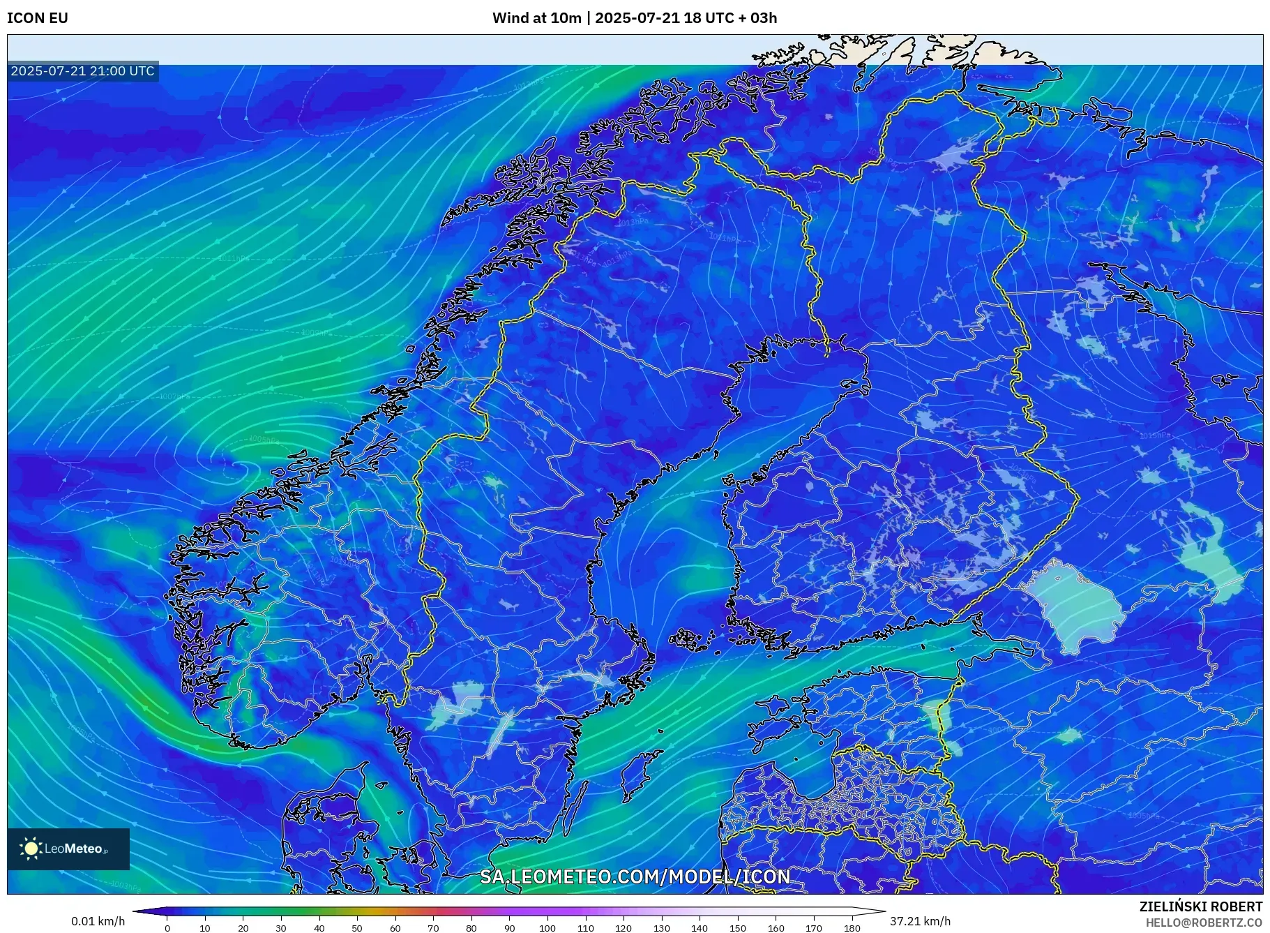 ICON model - Scandinavia, Wind at 10m ICON model - Scandinavia, Wind at 10m