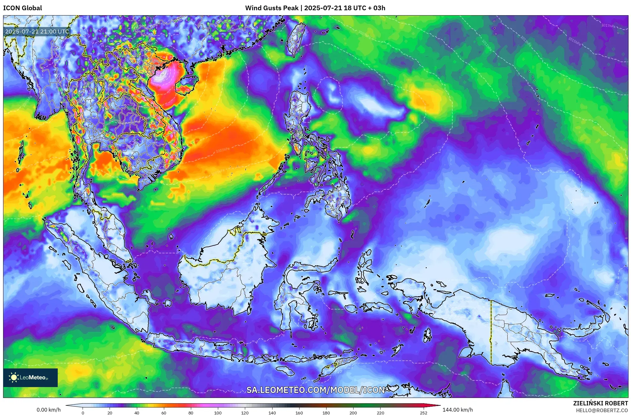ICON model - South East Asia, Wind Gusts Peak ICON model - South East Asia, Wind Gusts Peak