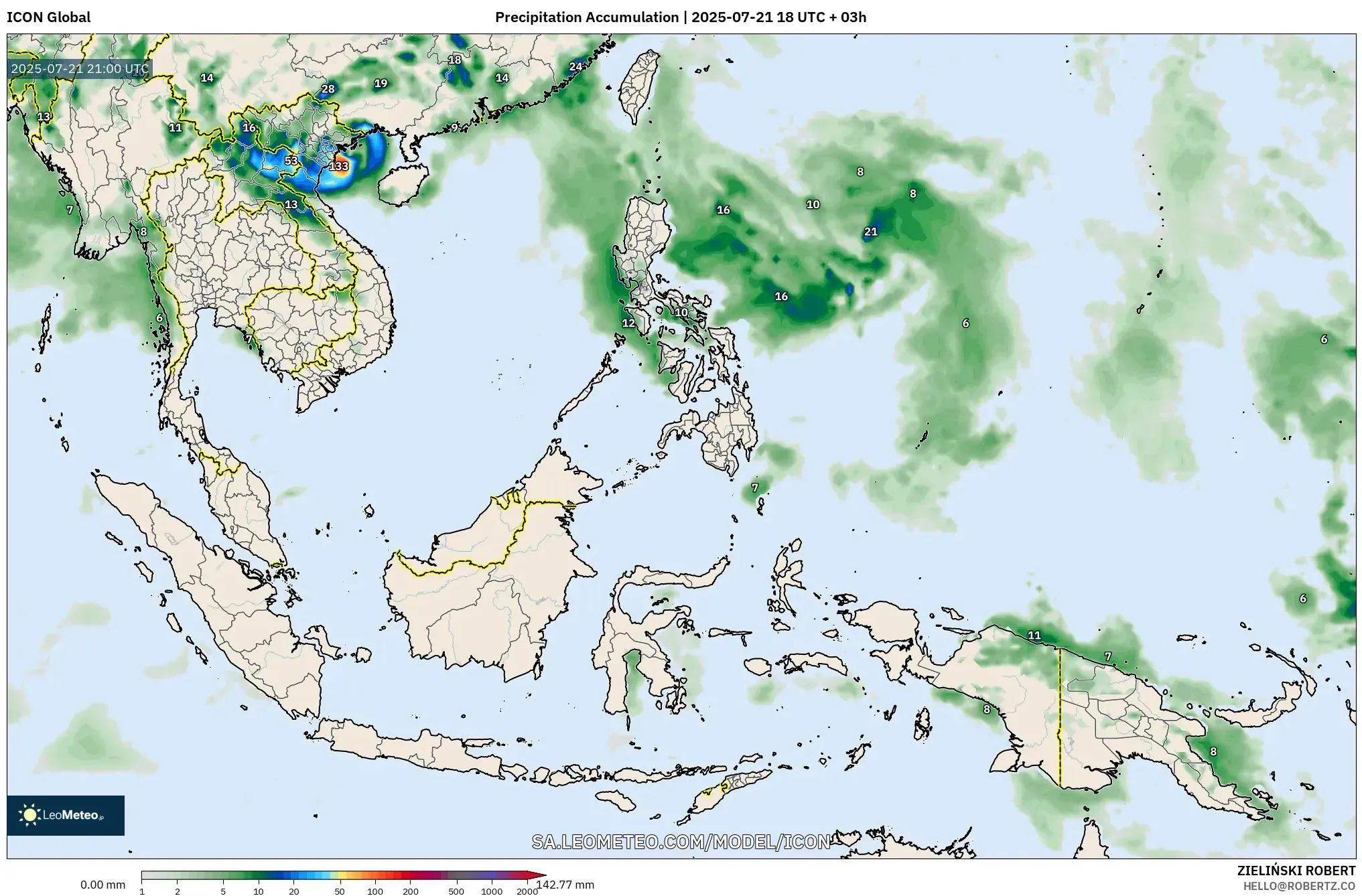 ICON model - South East Asia, Precipitation Accumulation ICON model - South East Asia, Precipitation Accumulation